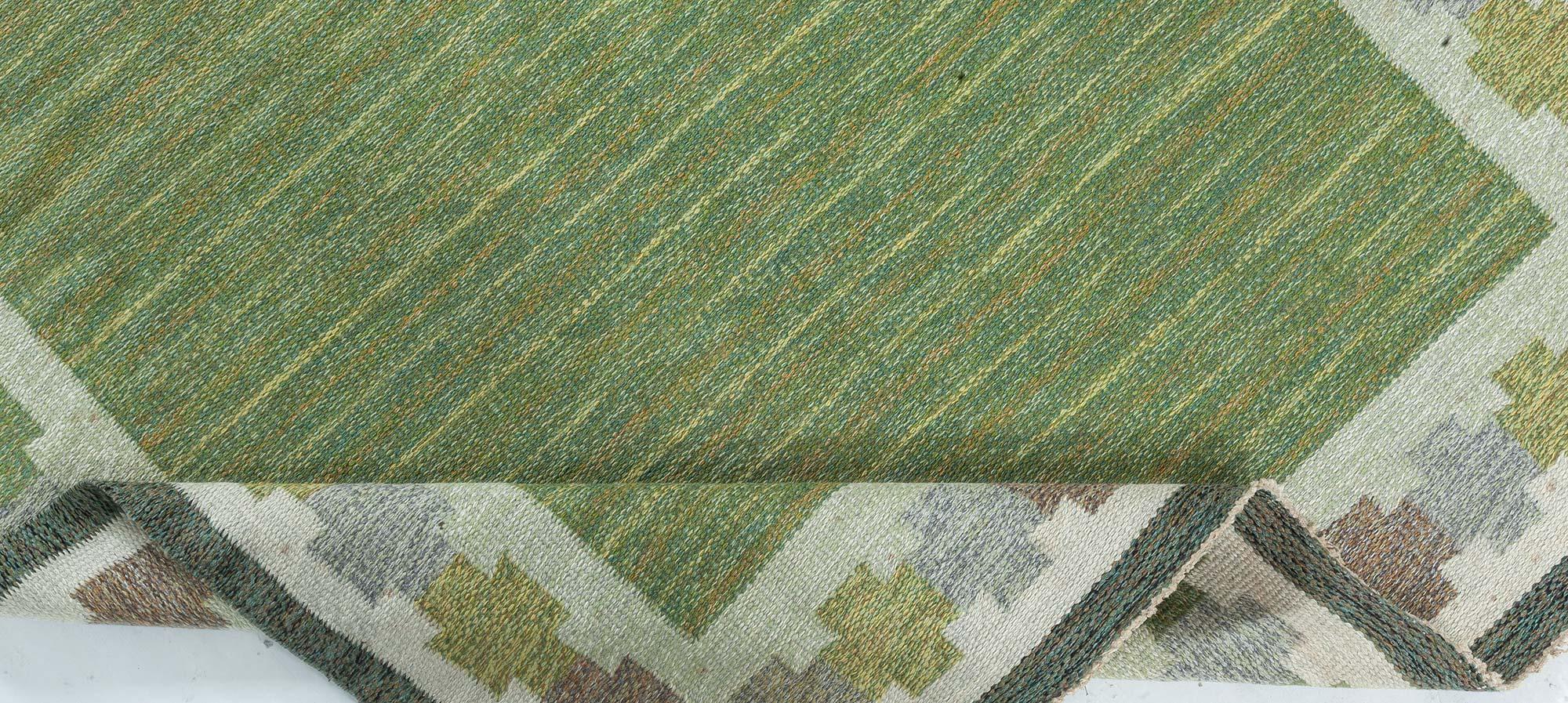 Hand-Woven Midcentury Swedish Green Flat Woven Rug by Ingegerd Silow at Doris Leslie Blau
