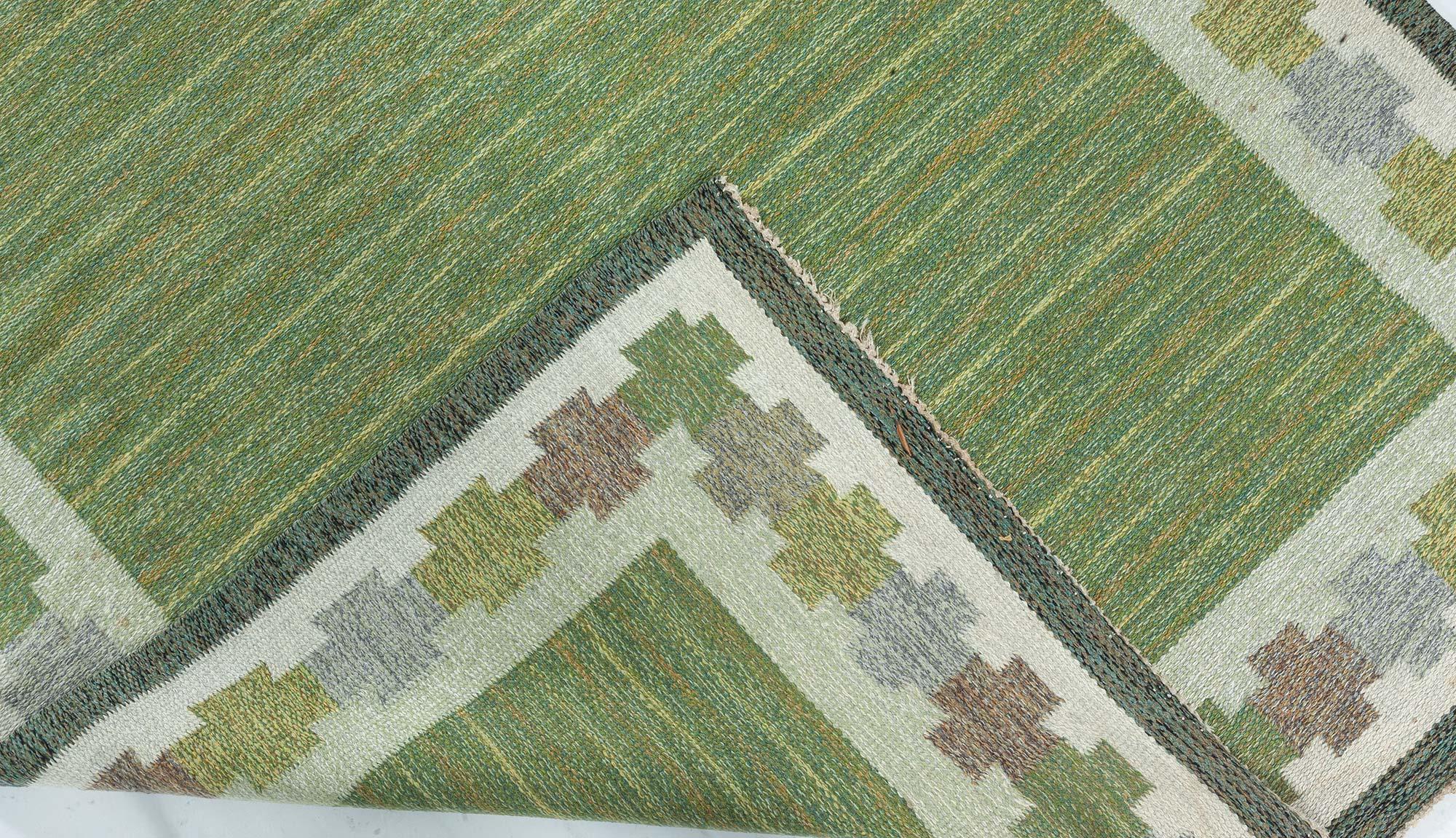 20th Century Midcentury Swedish Green Flat Woven Rug by Ingegerd Silow at Doris Leslie Blau