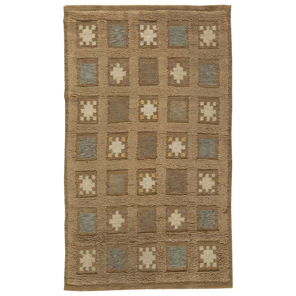 Rug and Kilim’s Scandinavian Style Geometric Beige Blue and Yellow Wool ...