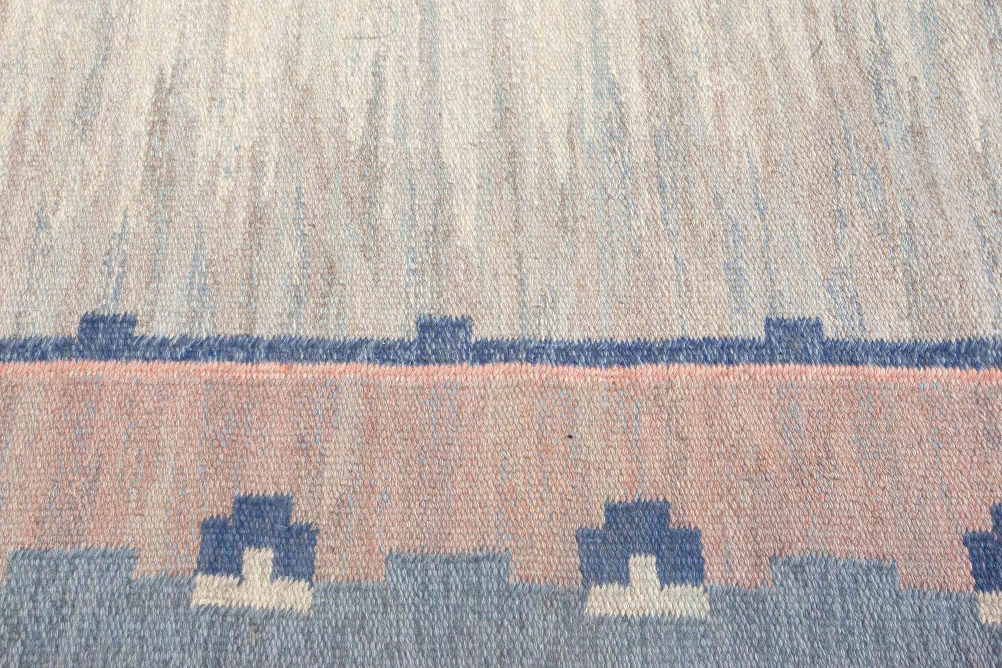 Hand-Woven Midcentury Swedish Handmade Wool Rug by 'ABJ' For Sale