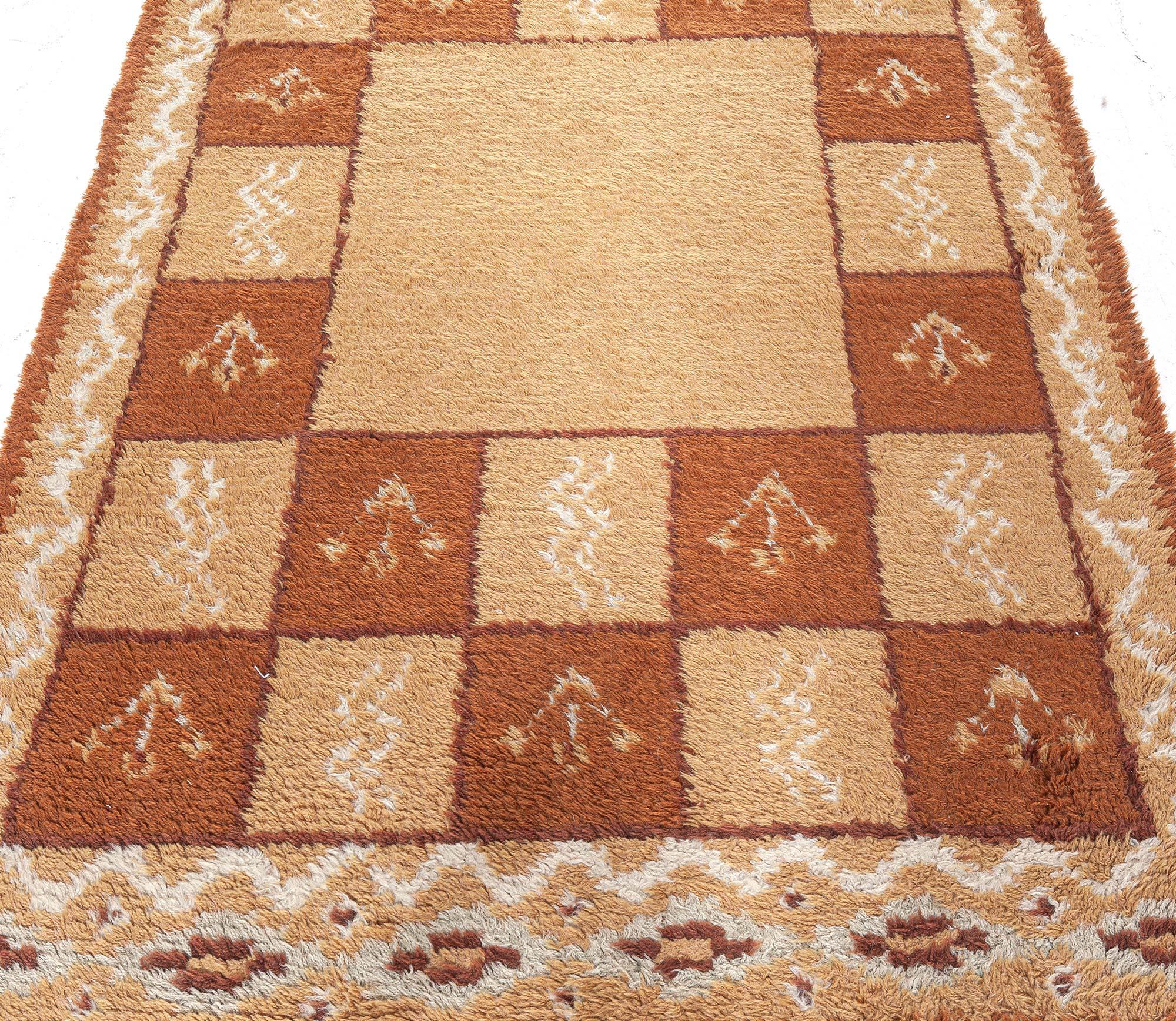 Mid-20th Century Swedish Beige and Brown Handmade Wool Rug
Size: 3'0