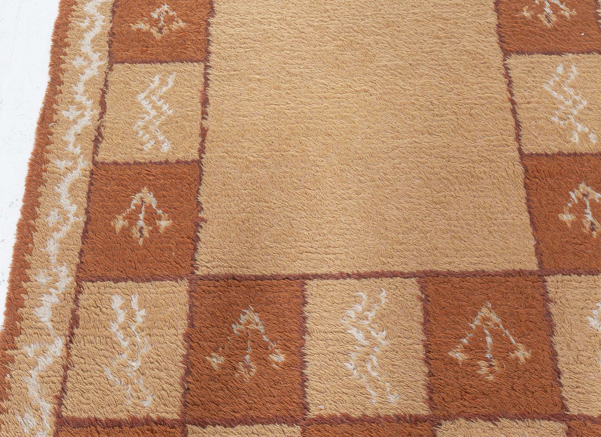 Hand-Knotted Midcentury Swedish Handmade Wool Rug For Sale