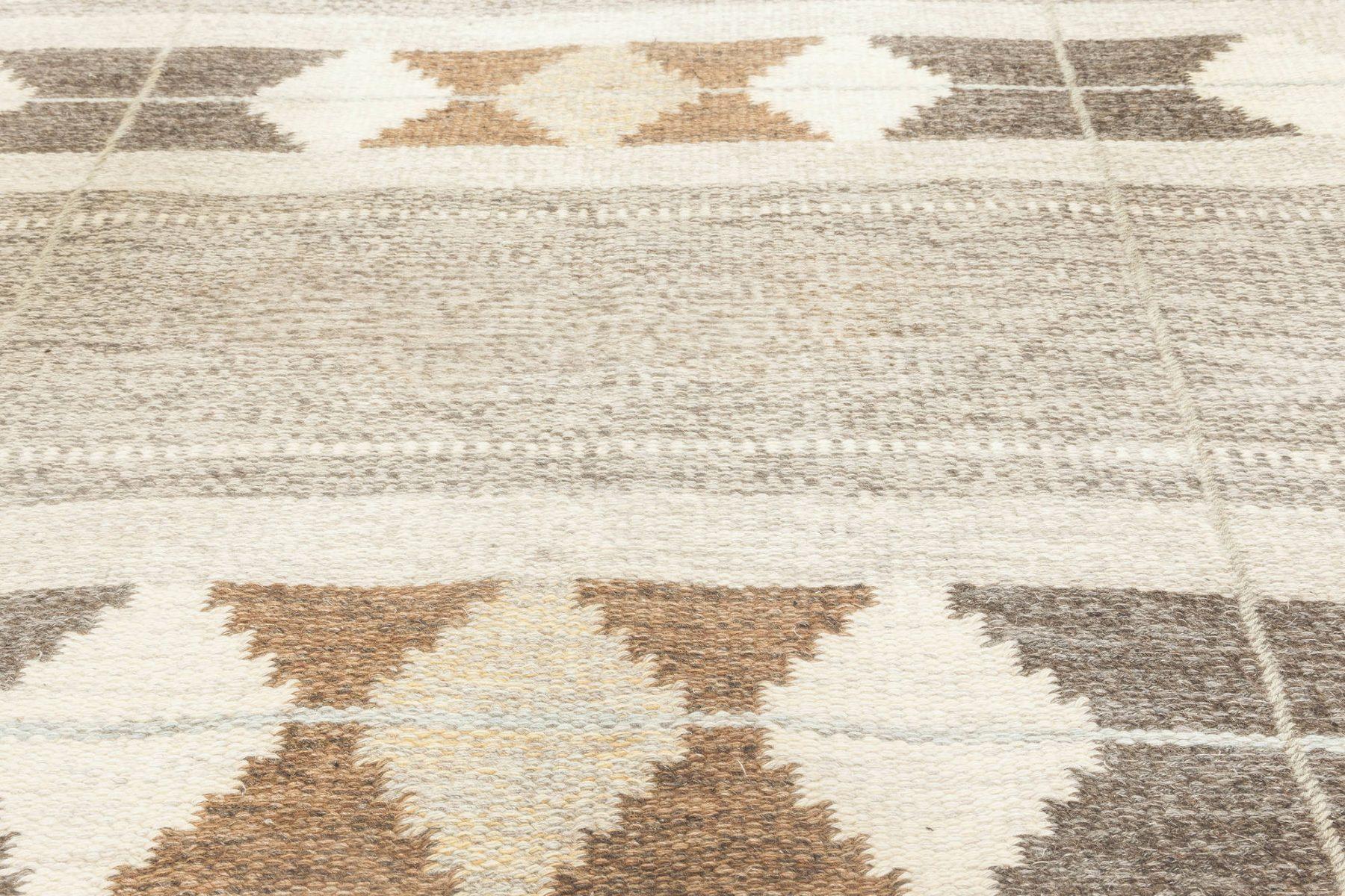 Hand-Knotted Midcentury Swedish Handmade Wool Rug in Neutral Colors