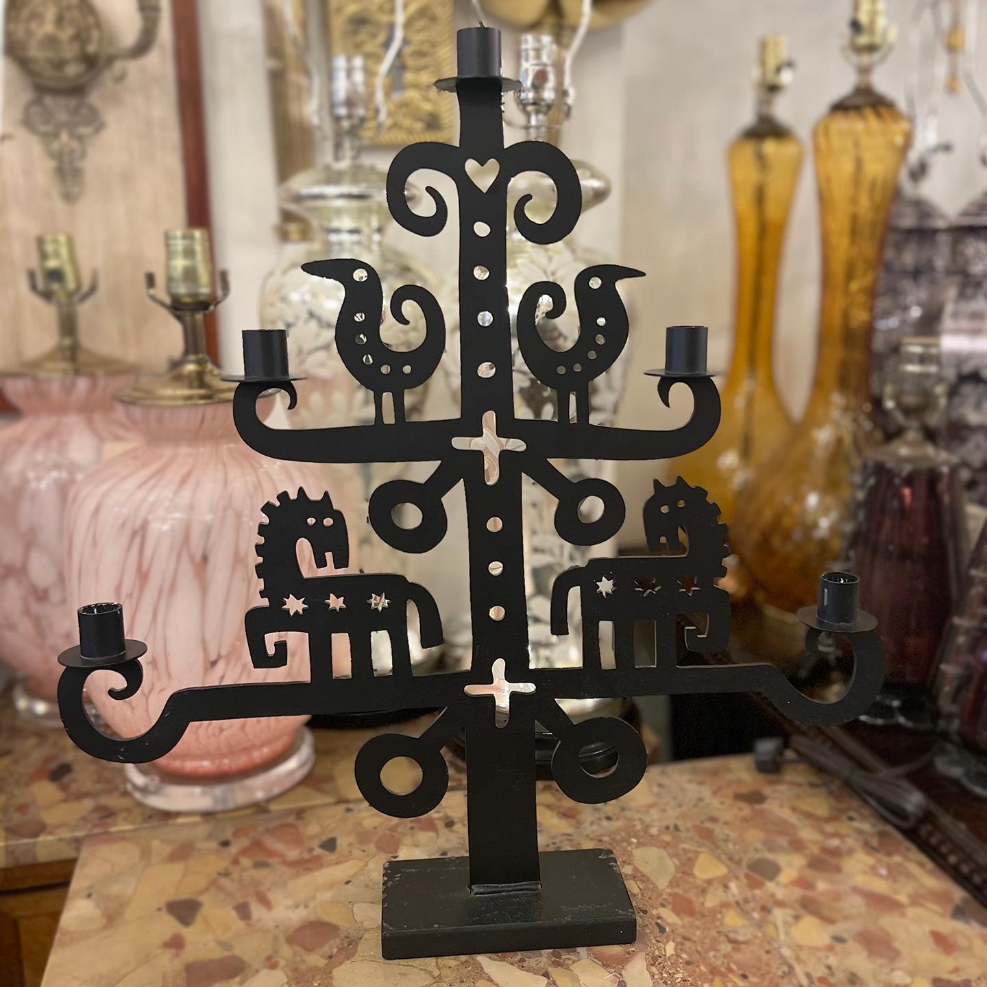 Midcentury Swedish Iron Candlestick For Sale 3