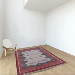 Kilim sueco de mediados de siglo, alfombra de tejido plano BLS Monograma de la colección Dekolet