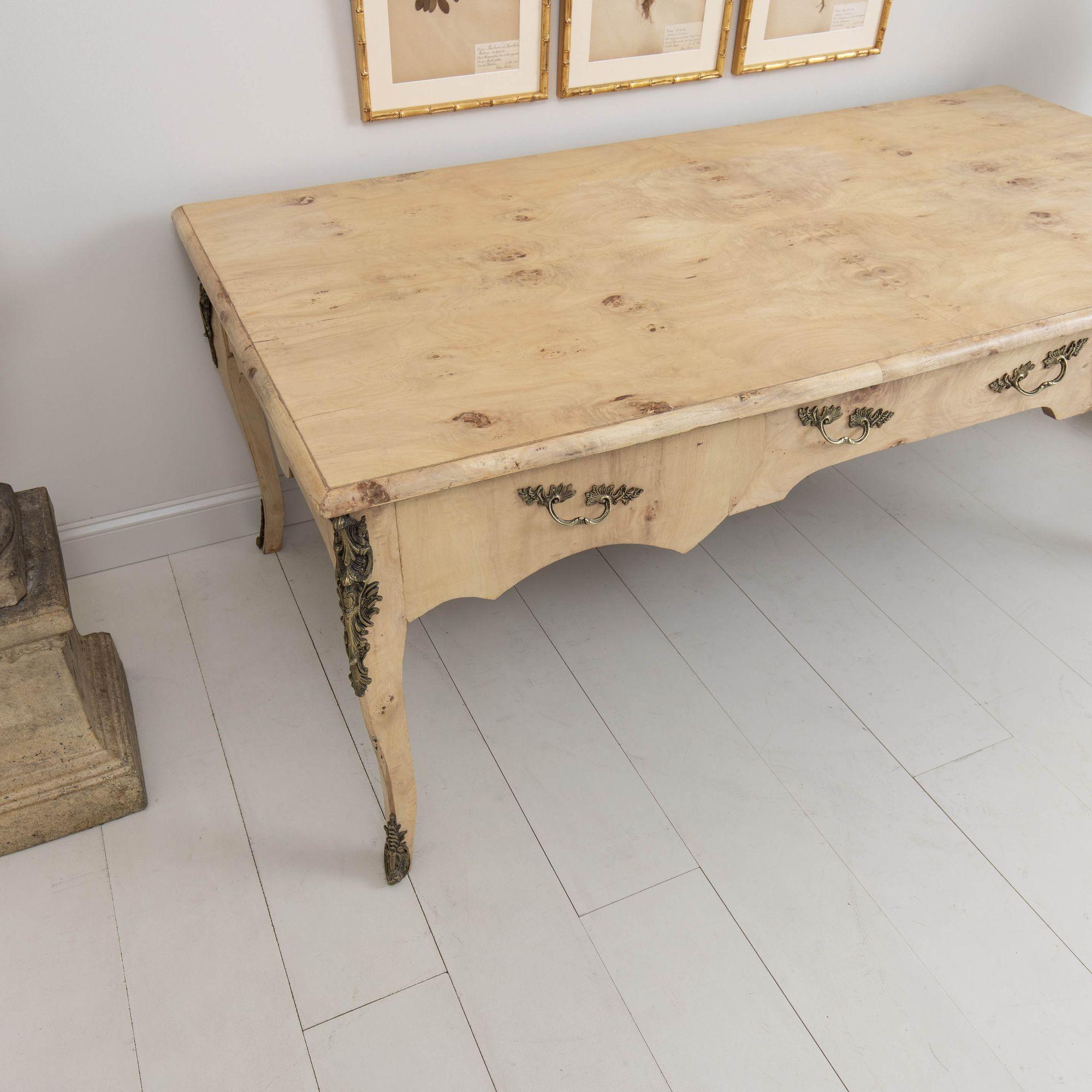 Midcentury Swedish Louis XV Style Bleached Birch Bureau Plat with Mounts For Sale 5