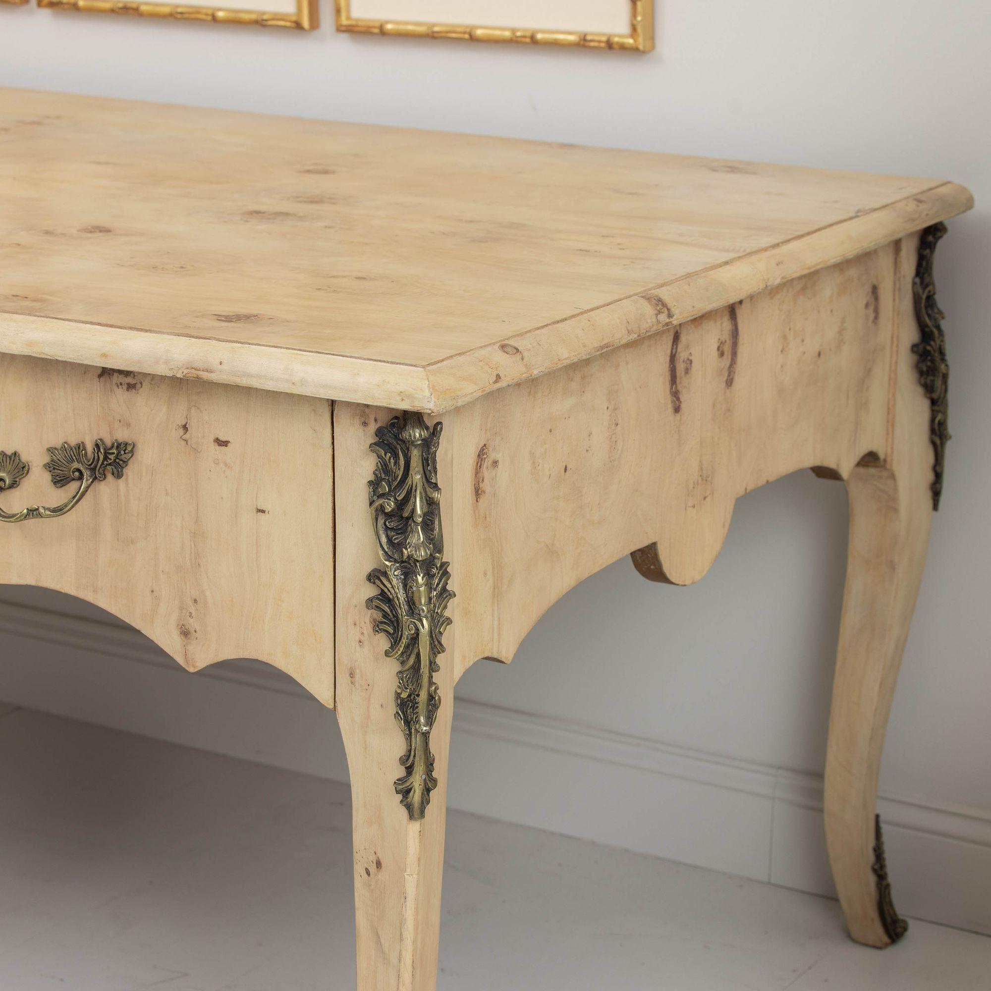 Midcentury Swedish Louis XV Style Bleached Birch Bureau Plat with Mounts For Sale 10