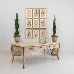 Midcentury Swedish Louis XV Style Bleached Birch Bureau Plat with Mounts