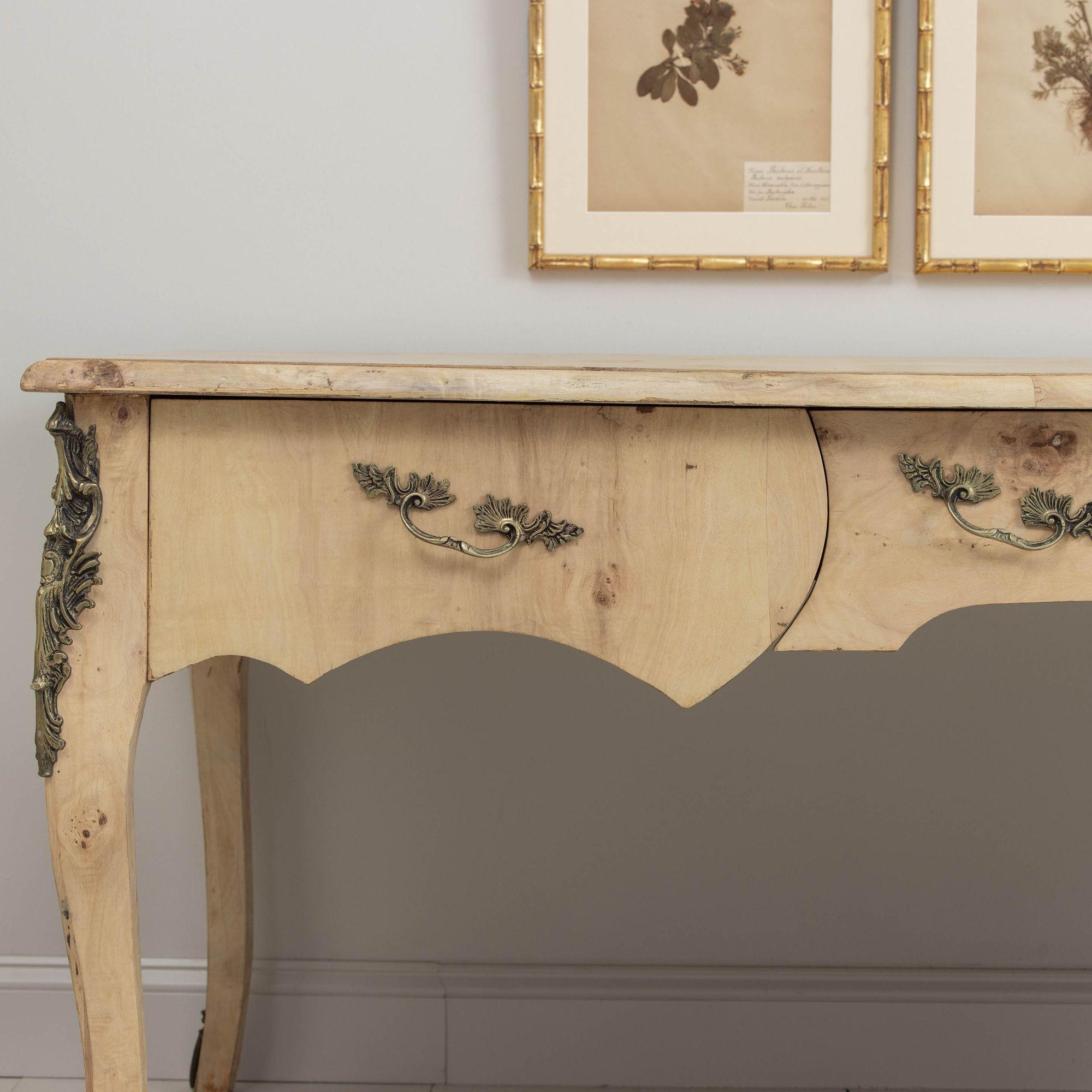 20th Century Midcentury Swedish Louis XV Style Bleached Birch Bureau Plat with Mounts For Sale