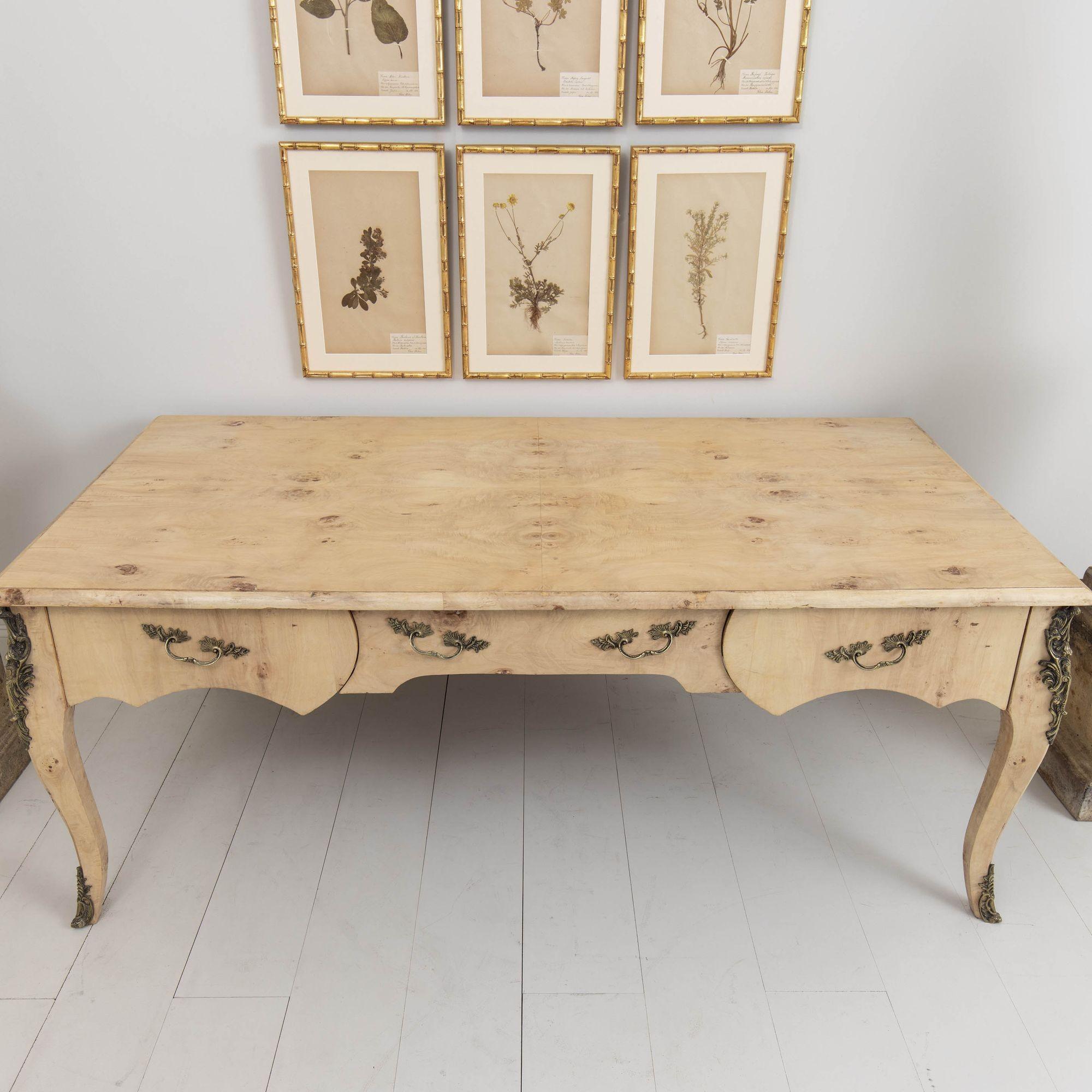 Midcentury Swedish Louis XV Style Bleached Birch Bureau Plat with Mounts For Sale 4