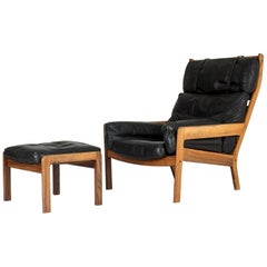 Midcentury Swedish Lounge Chair with Ottoman