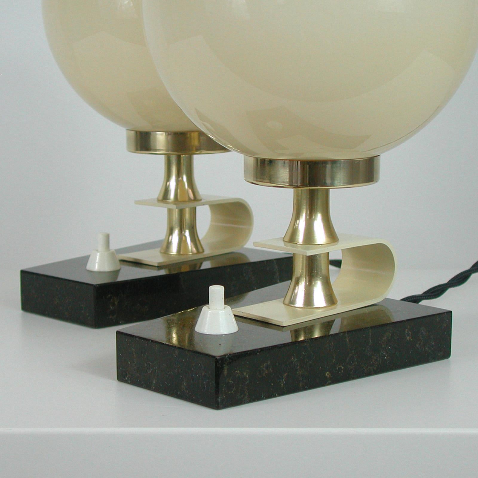 Midcentury Swedish Marble, Opaline & Brass Table Lamps, 1940s to 1950s, Set of 2 6