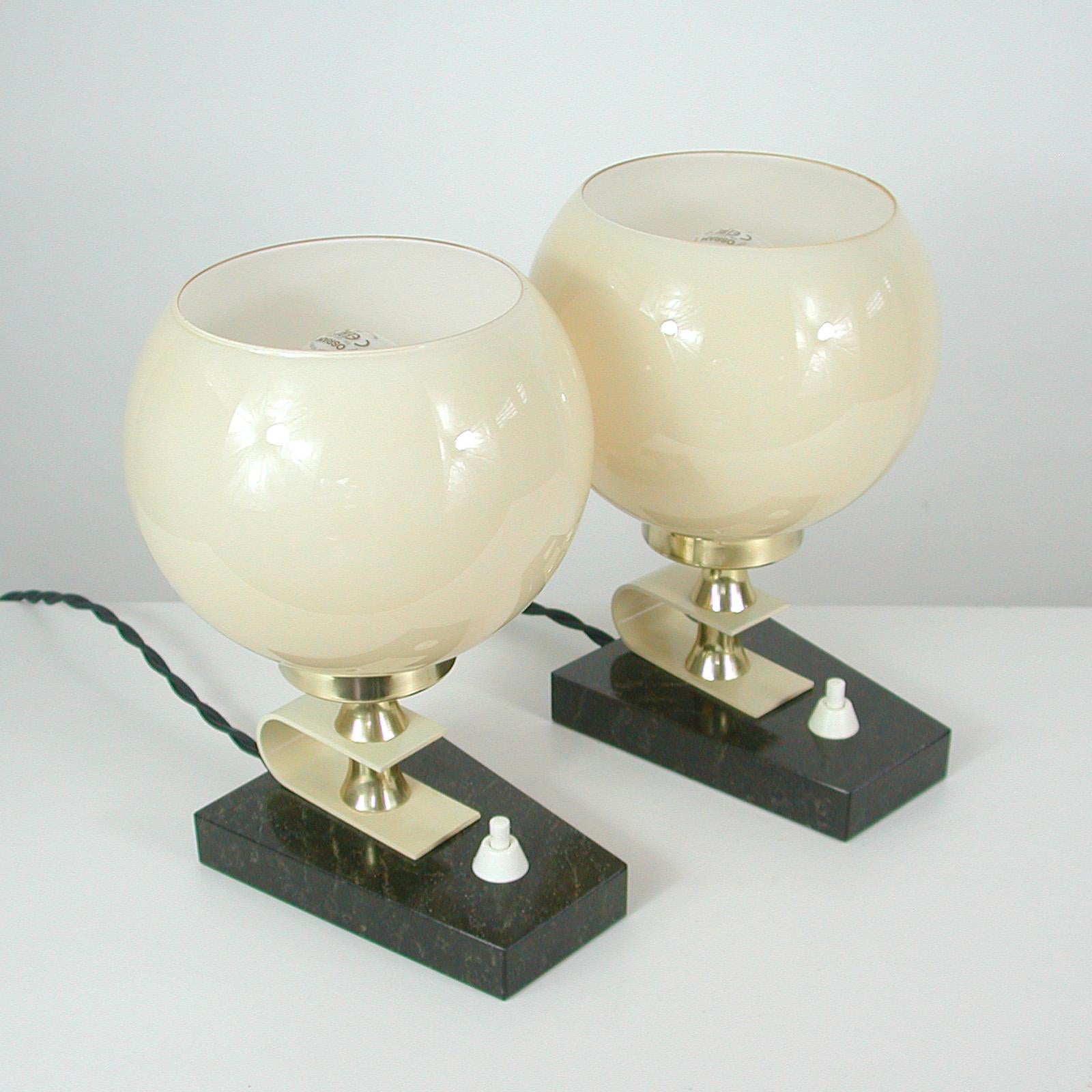 Midcentury Swedish Marble, Opaline & Brass Table Lamps, 1940s to 1950s, Set of 2 9