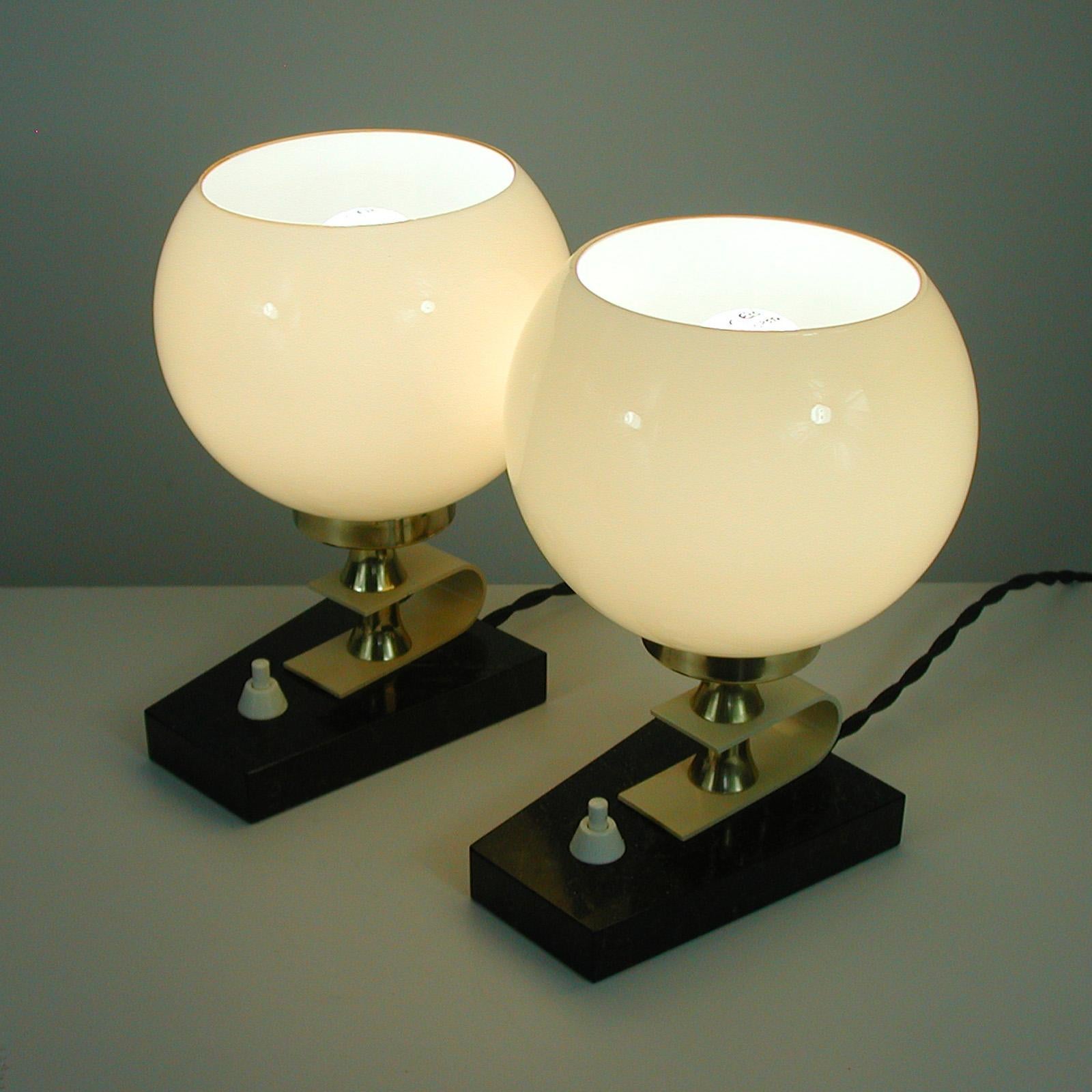 Midcentury Swedish Marble, Opaline & Brass Table Lamps, 1940s to 1950s, Set of 2 10
