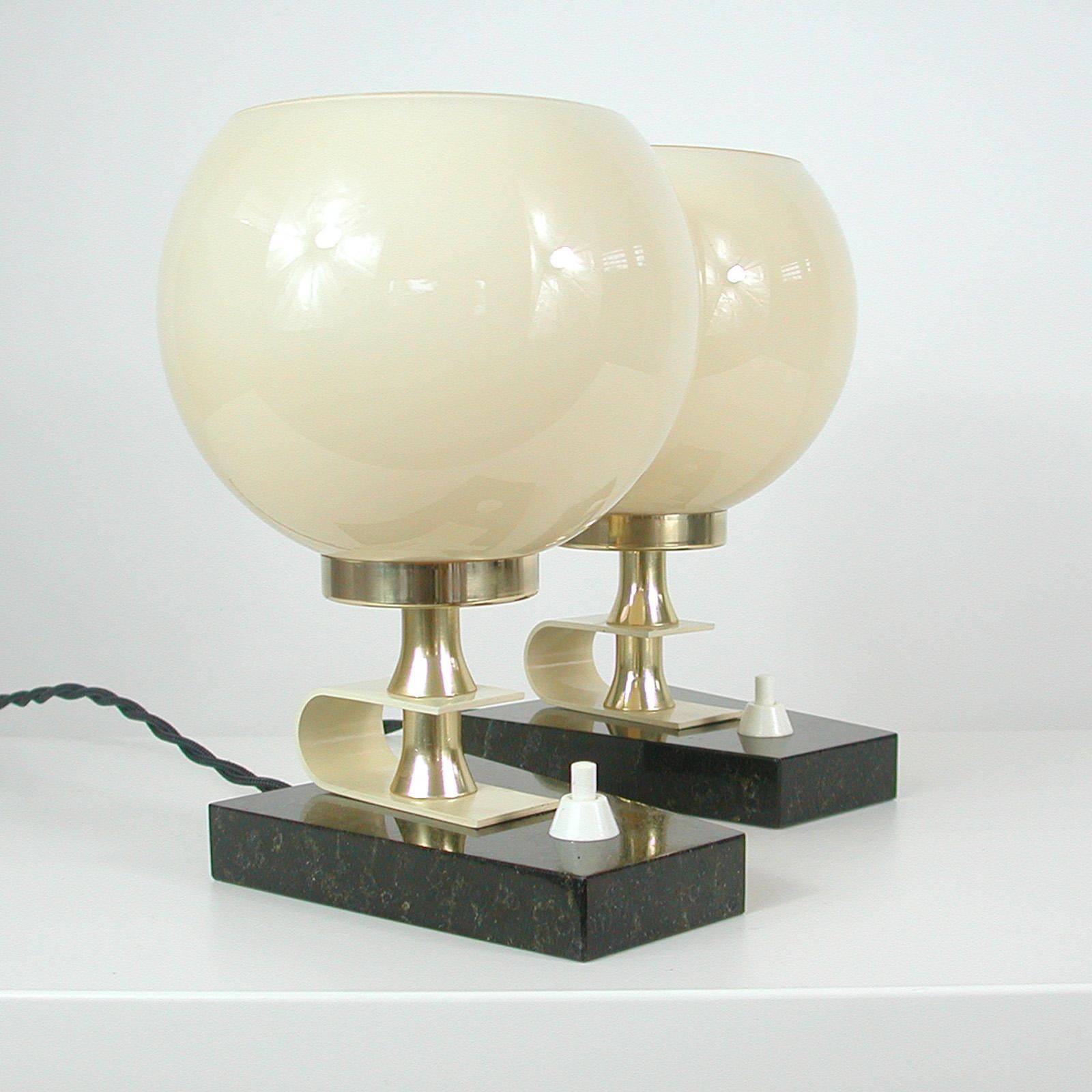 Midcentury Swedish Marble, Opaline & Brass Table Lamps, 1940s to 1950s, Set of 2 11