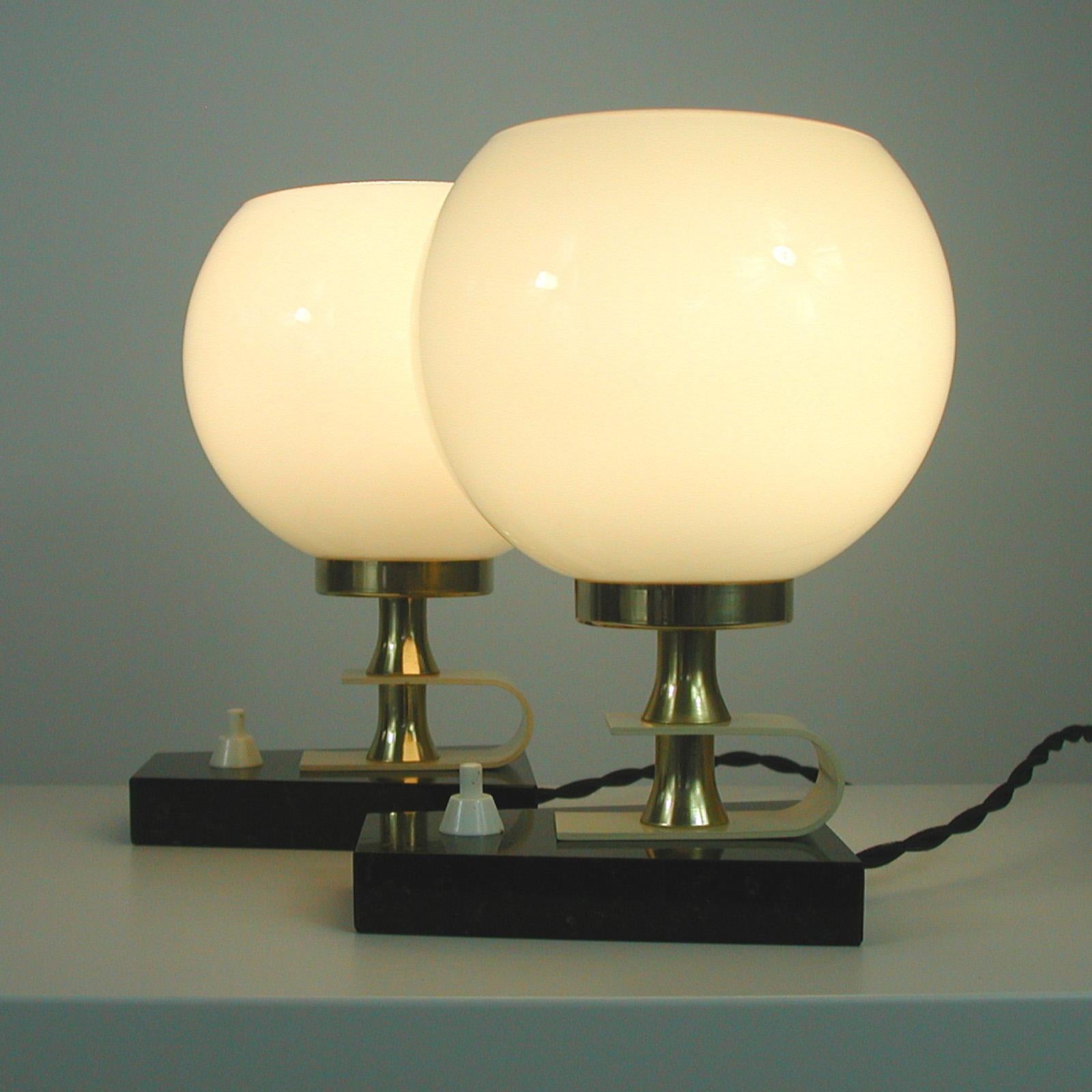 Midcentury Swedish Marble, Opaline & Brass Table Lamps, 1940s to 1950s, Set of 2 12