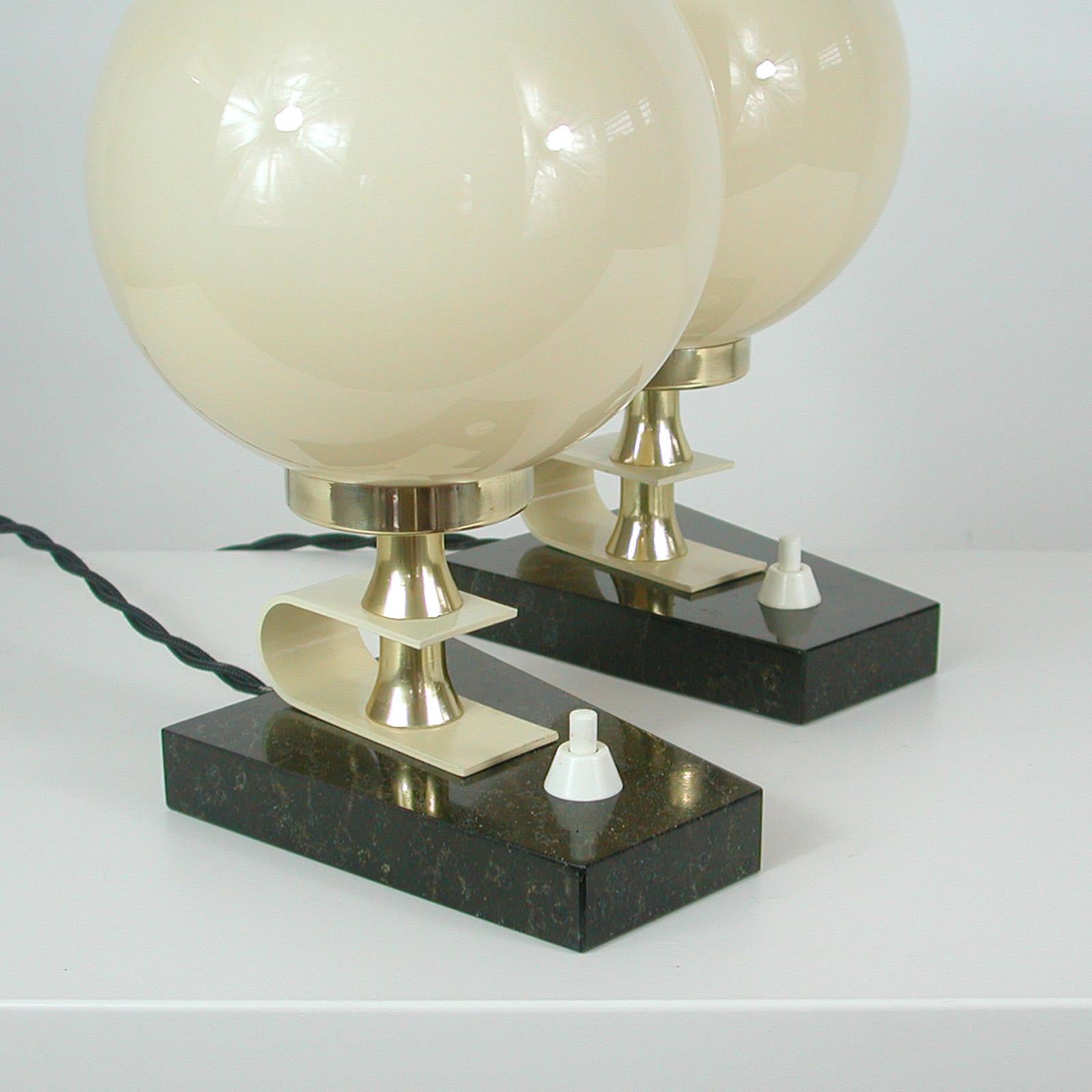Midcentury Swedish Marble, Opaline & Brass Table Lamps, 1940s to 1950s, Set of 2 3