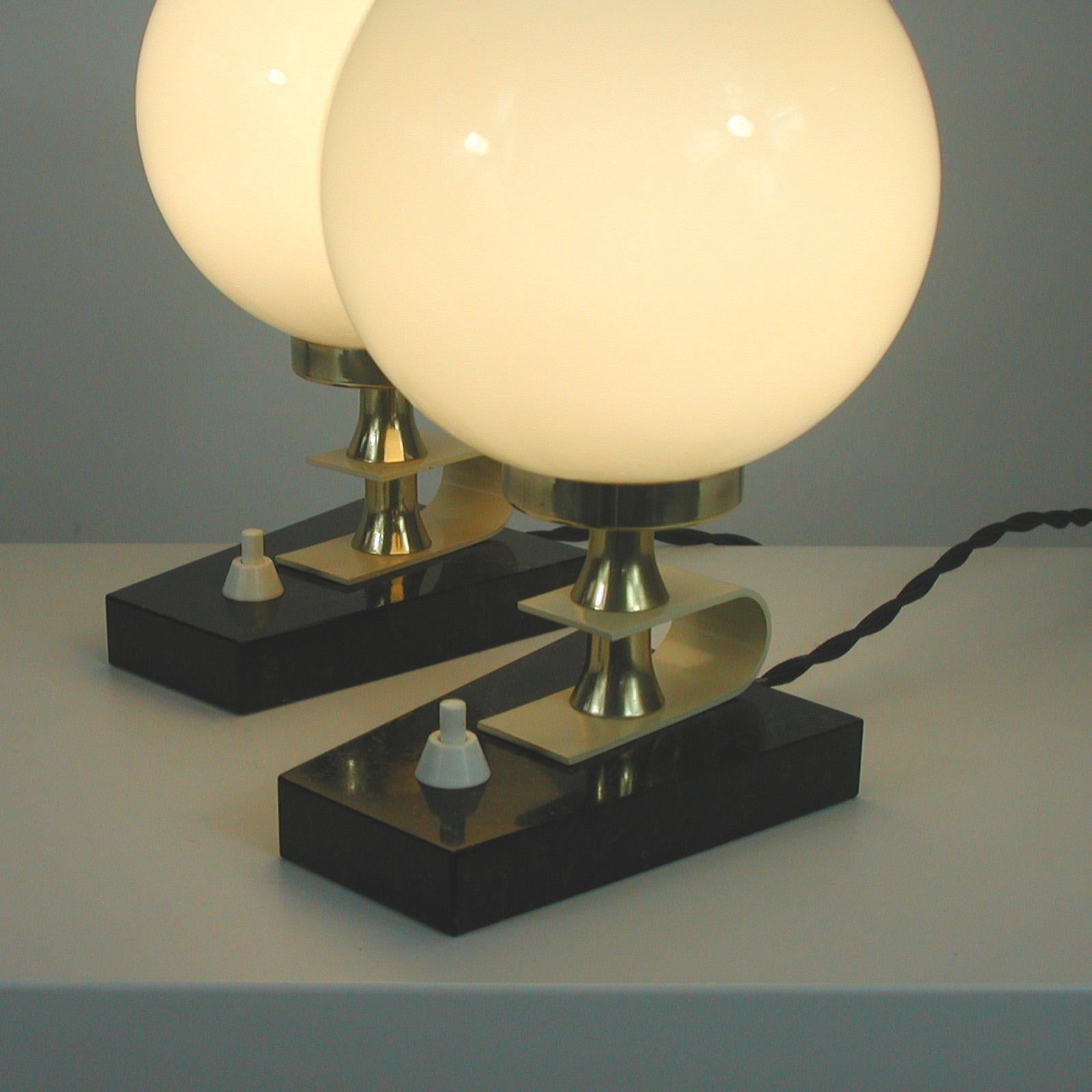 Midcentury Swedish Marble, Opaline & Brass Table Lamps, 1940s to 1950s, Set of 2 4