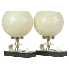 Vintage Midcentury Swedish Marble, Opaline & Brass Table Lamps, 1940s to 1950s, Set of 2