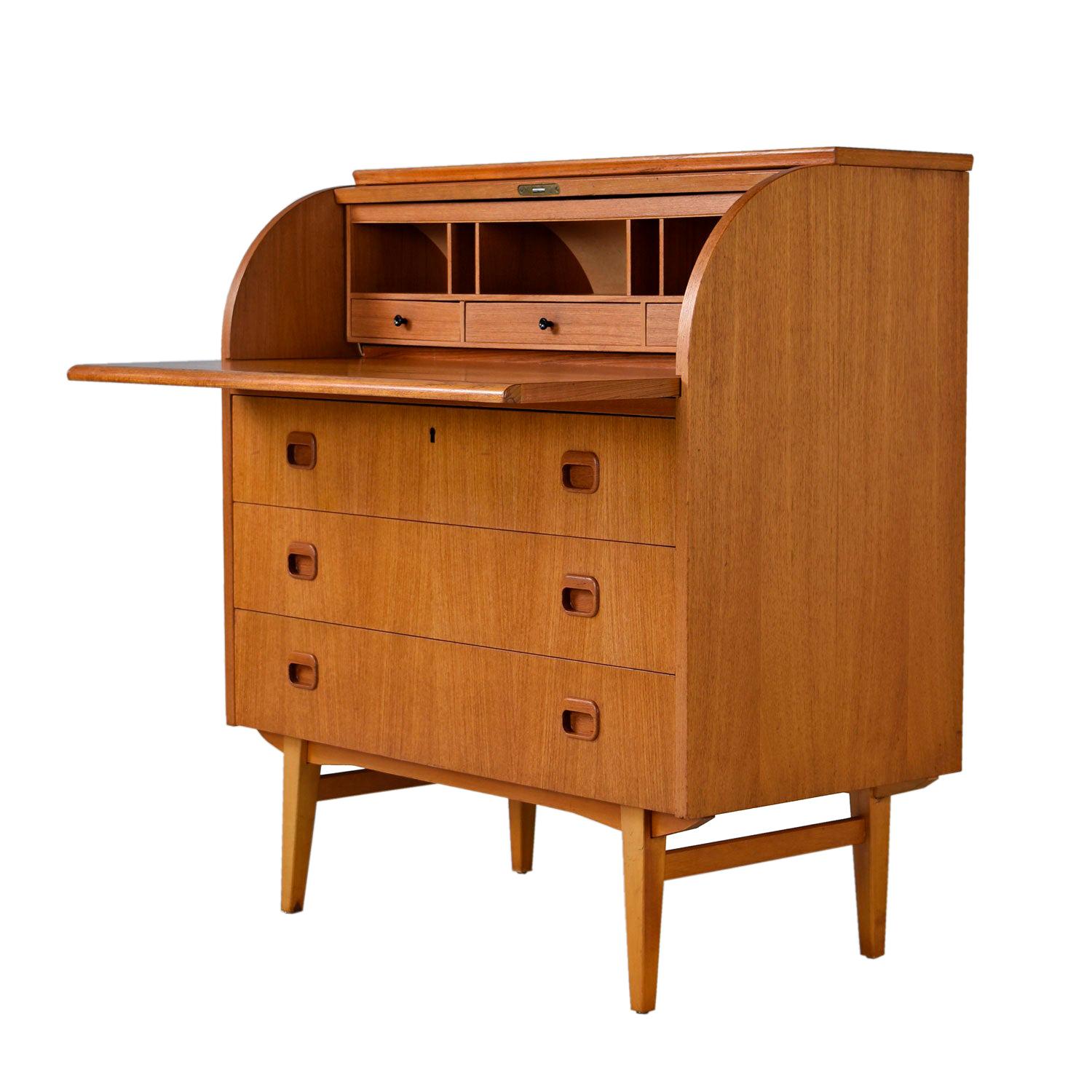 Midcentury Swedish Modern Egon Ostergaard Rolltop Secretary Desk with Key