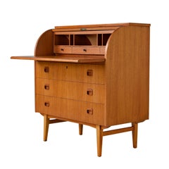 Retro Midcentury Swedish Modern Egon Ostergaard Rolltop Secretary Desk with Key