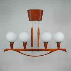 Lampadario moderno svedese di metà secolo in teak e vetro satinato, anni '60