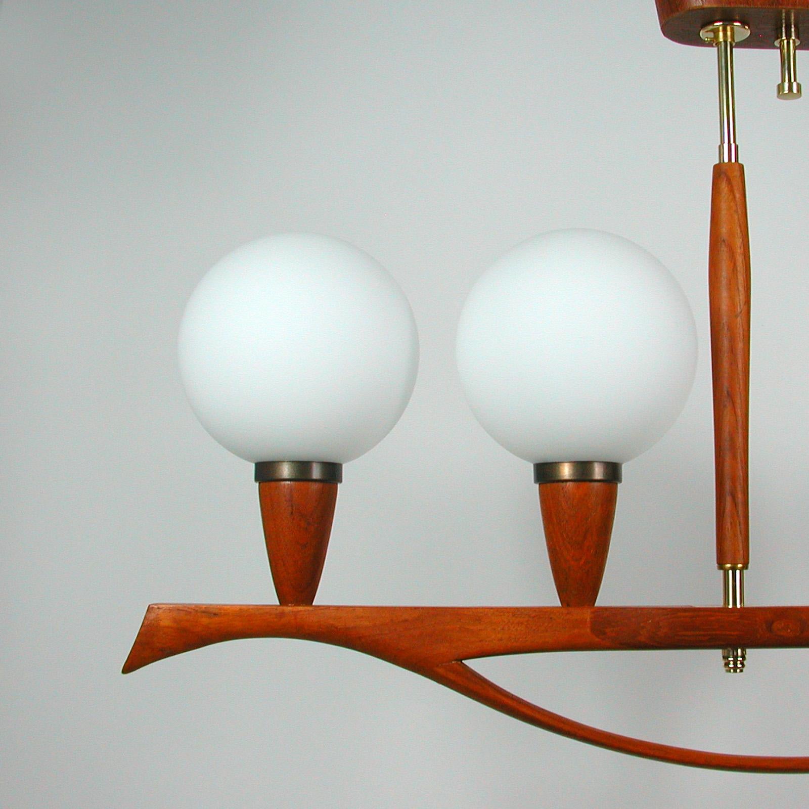 Midcentury Swedish Modern Teak and Satin Glass Chandelier, 1960s For Sale 3