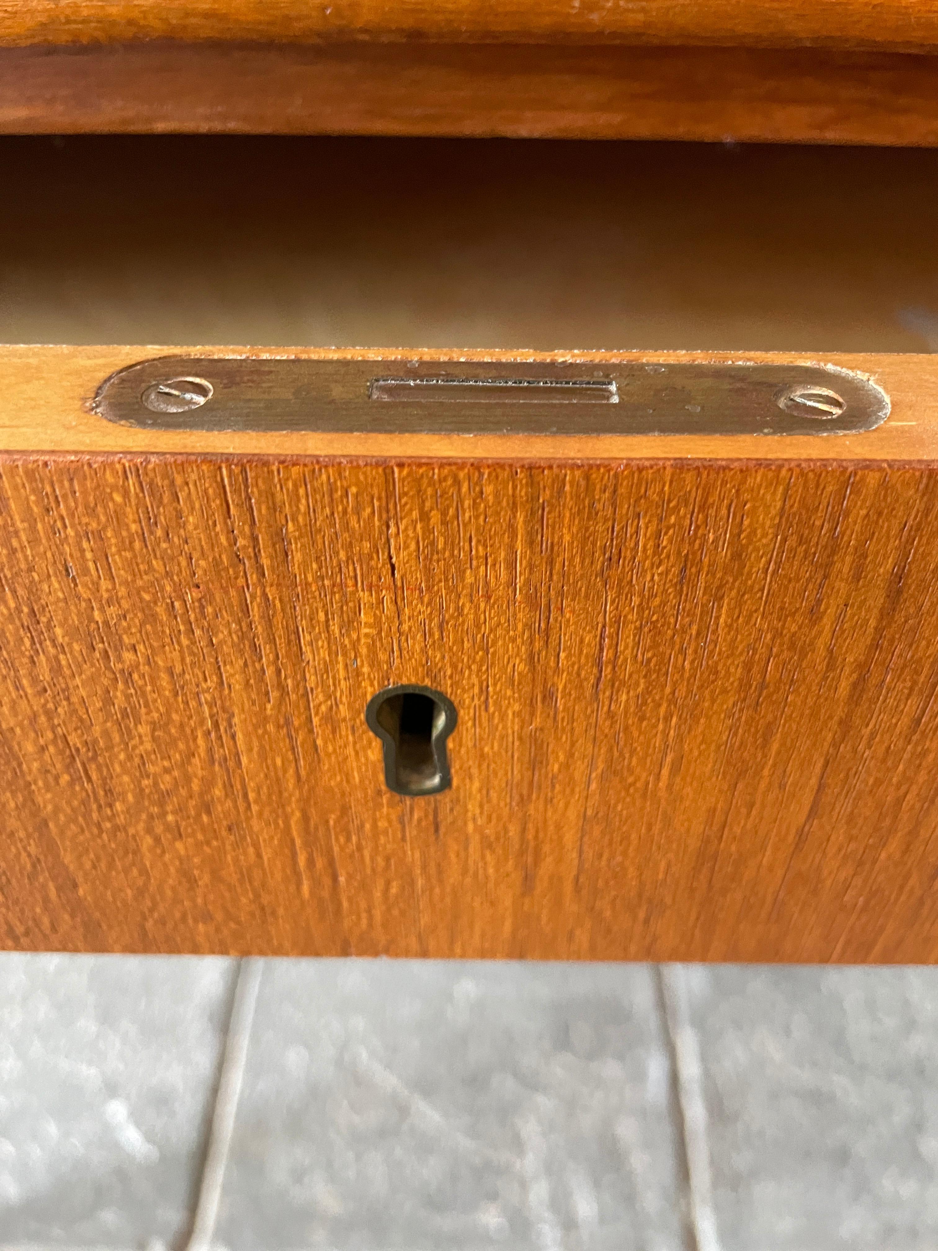 Woodwork Midcentury Swedish Modern Teak Small Desk 4 Drawer with Key For Sale