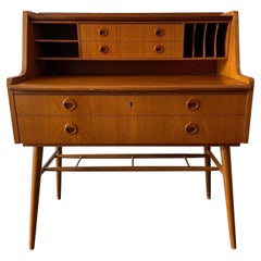 Midcentury Swedish Modern Teak Small Desk 4 Drawer with Key