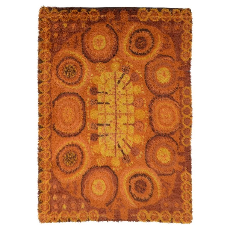 Mid-Century Swedish Orange Rya Rug at 1stDibs