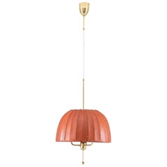 Midcentury Swedish Pendant in Brass and Leather by Hans-Agne Jakobsson
