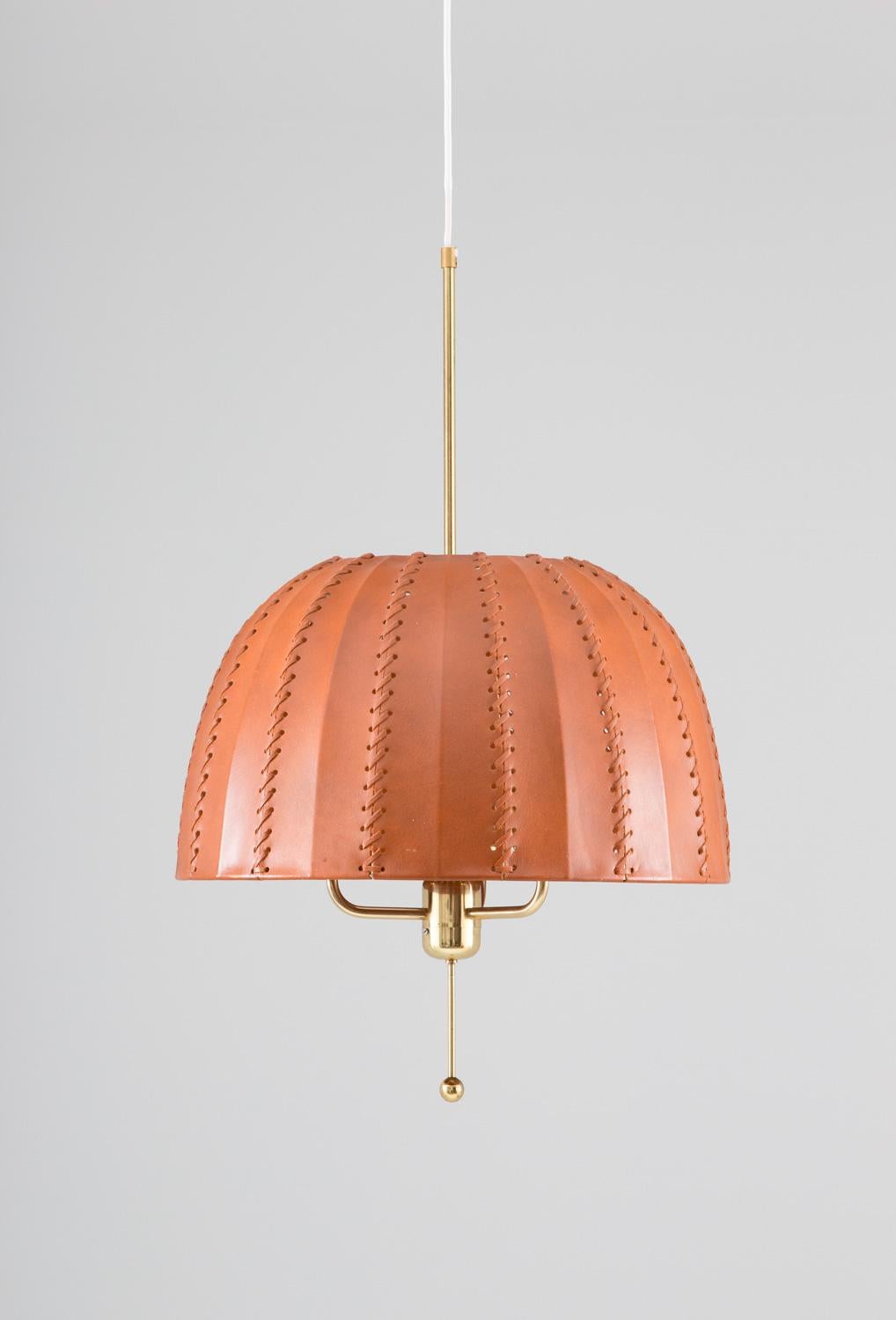 Scandinavian Modern Midcentury Swedish Pendants in Brass and Leather by Hans-Agne Jakobsson