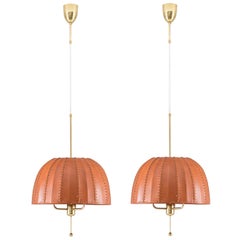 Midcentury Swedish Pendants in Brass and Leather by Hans-Agne Jakobsson