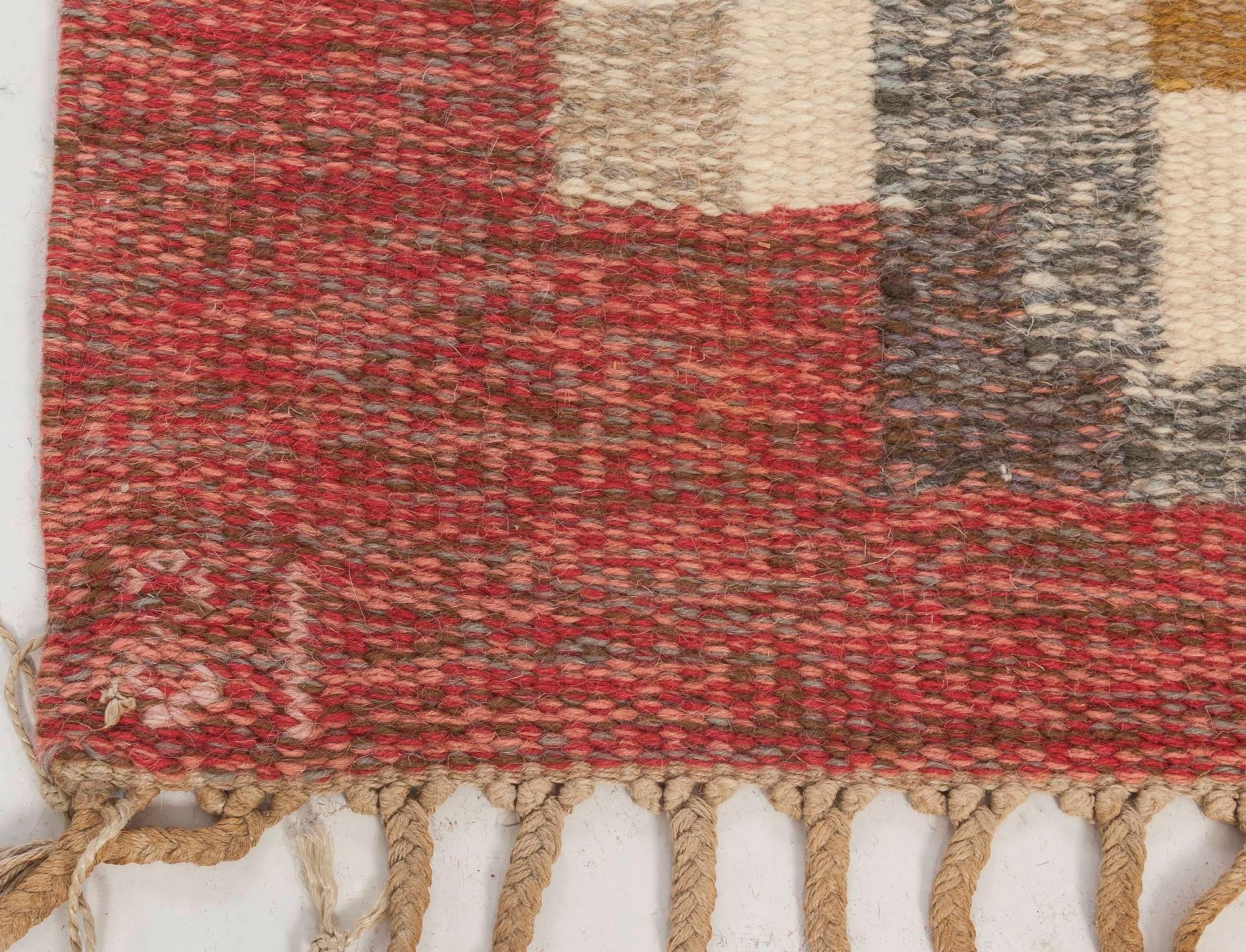 Schwedischer rosa Flachgewebe-Teppich von Ingegerd Silow aus der Mitte des Jahrhunderts (Handgeknüpft) im Angebot