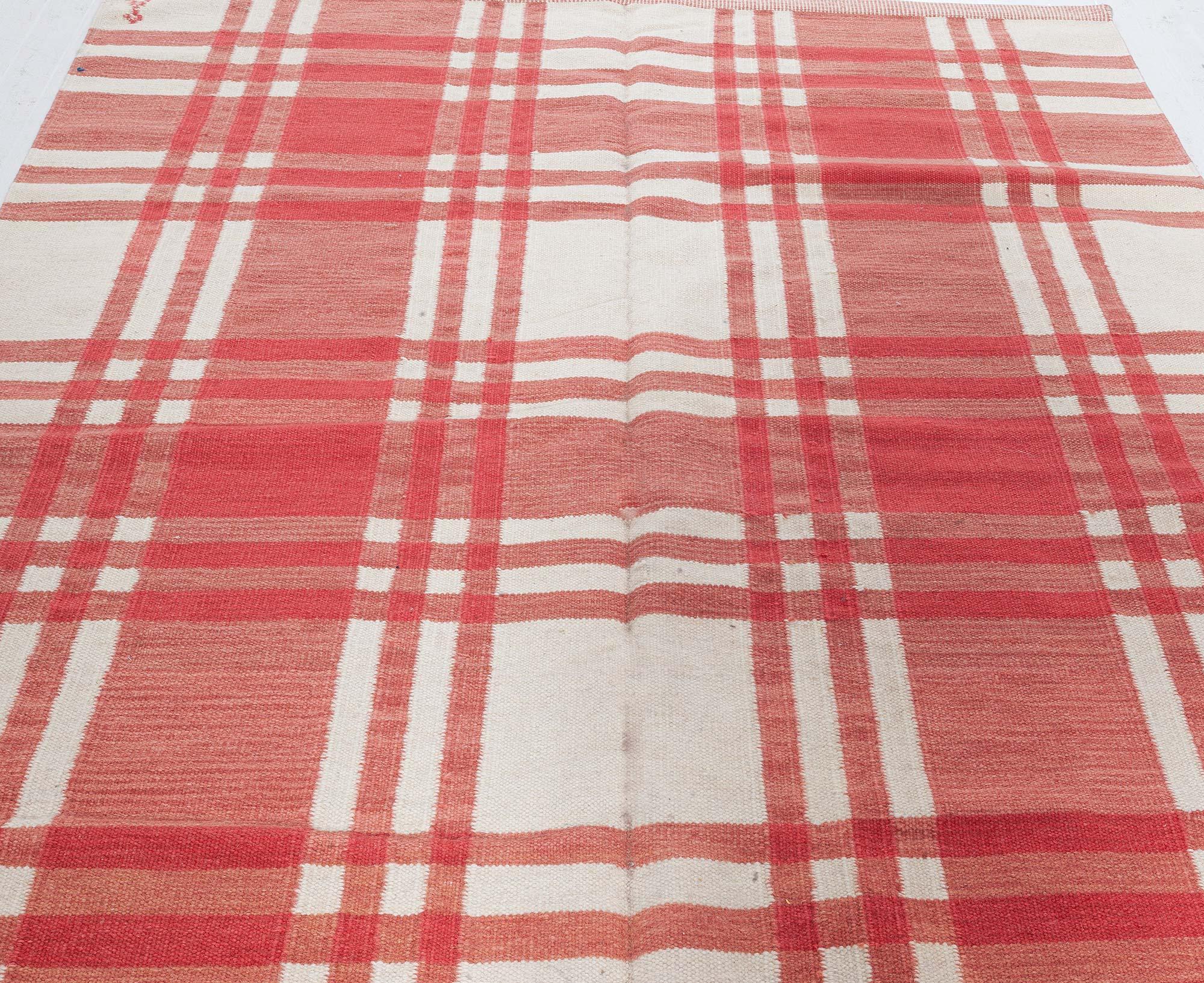 Mid-Century Modern Midcentury Swedish Red Checkered Wool Rug For Sale