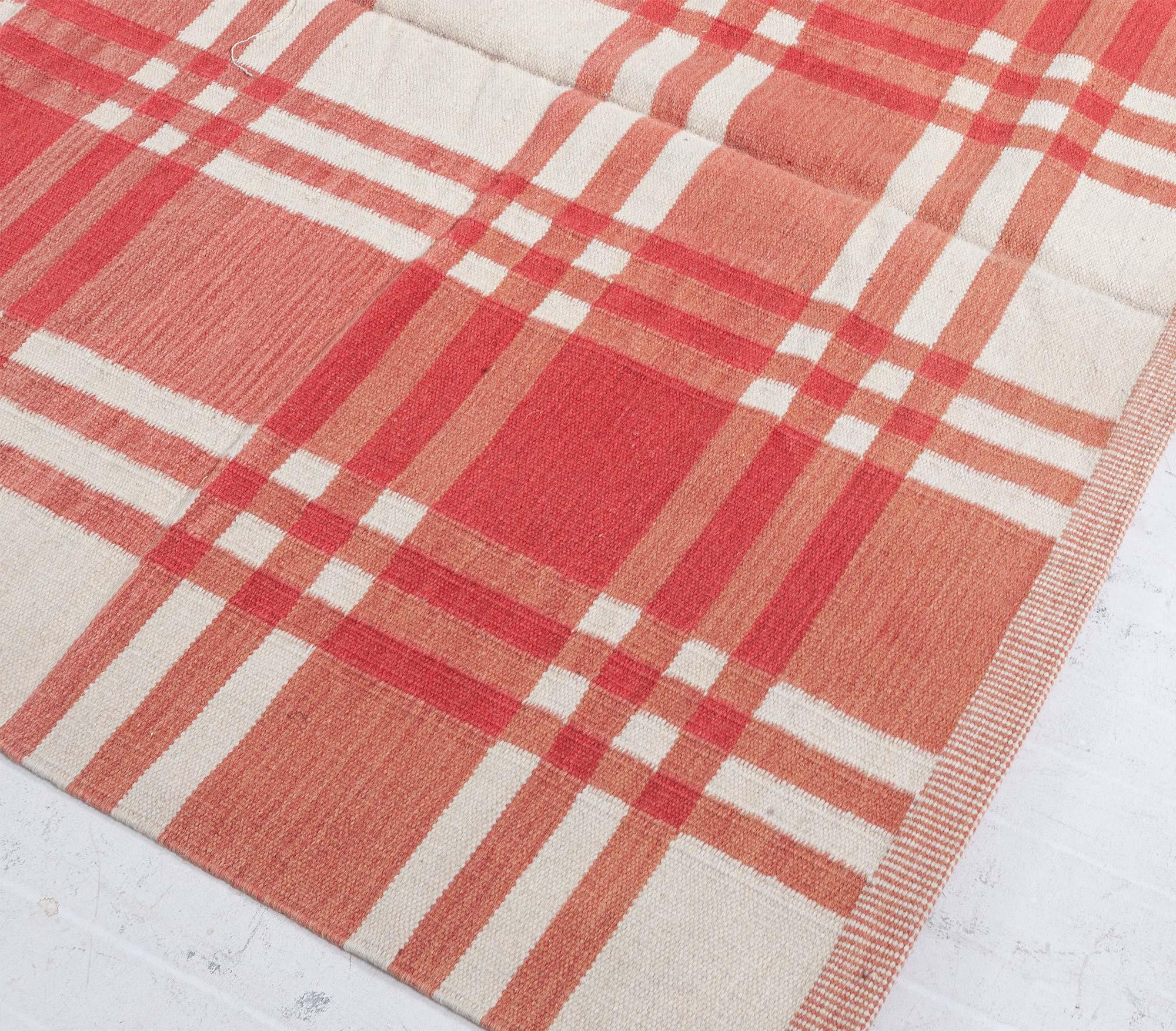 20th Century Midcentury Swedish Red Checkered Wool Rug For Sale