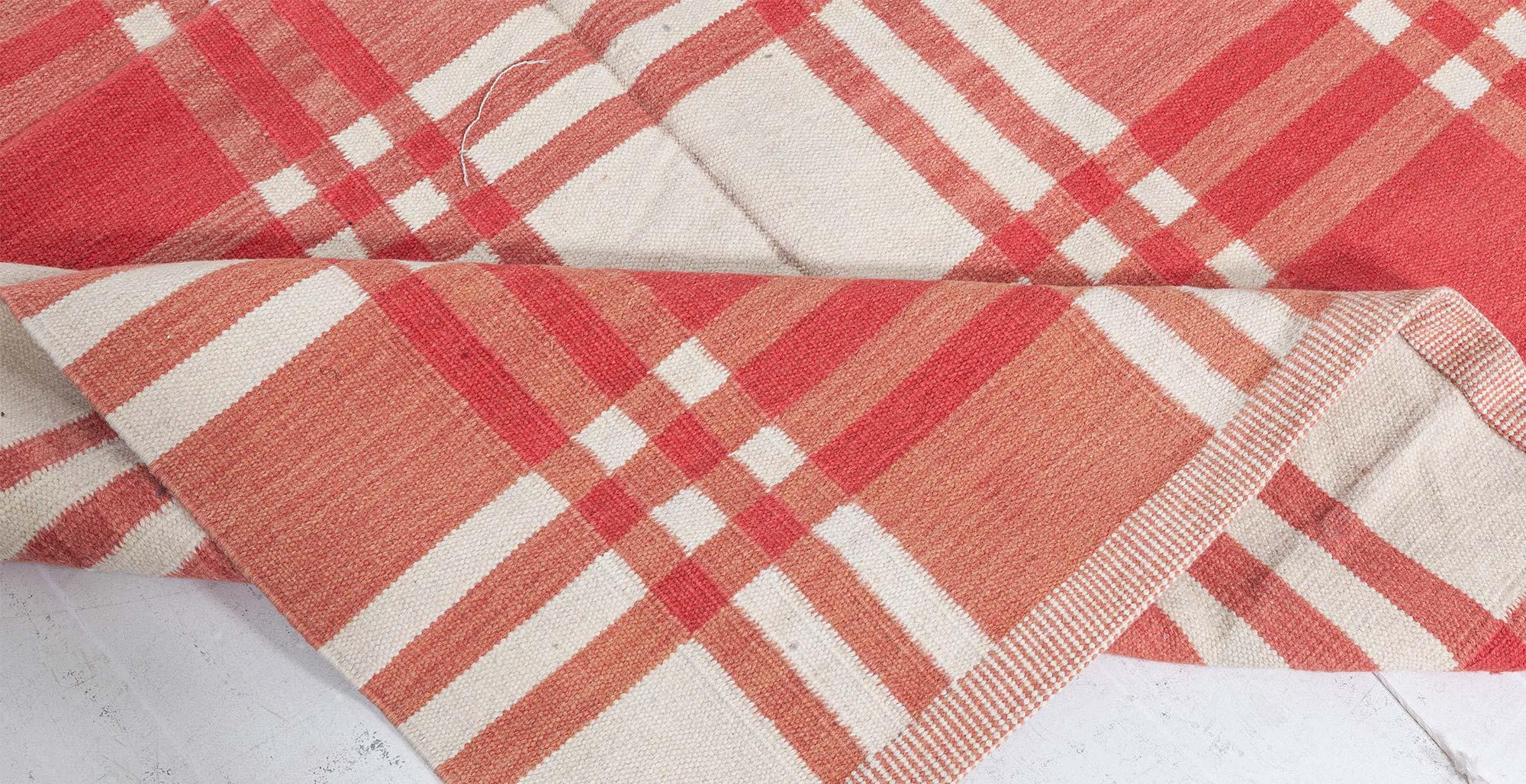 Midcentury Swedish Red Checkered Wool Rug For Sale 1