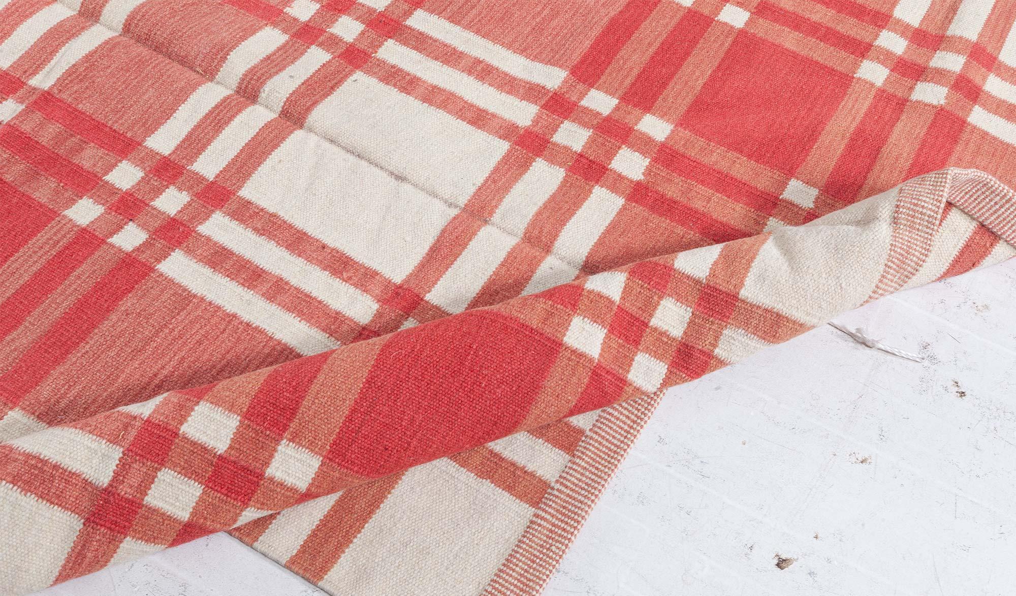 Midcentury Swedish Red Checkered Wool Rug For Sale 2