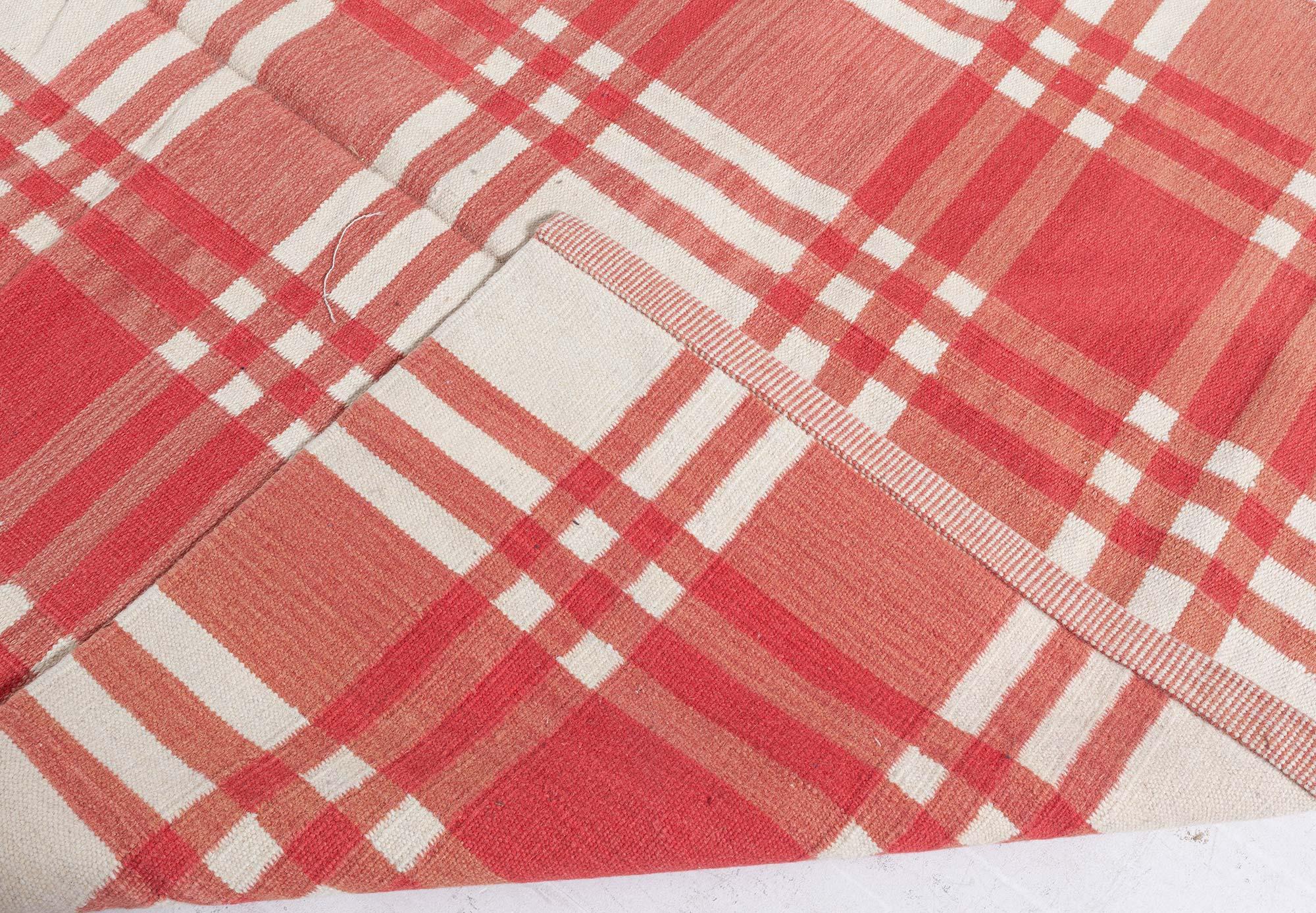Midcentury Swedish Red Checkered Wool Rug For Sale 3