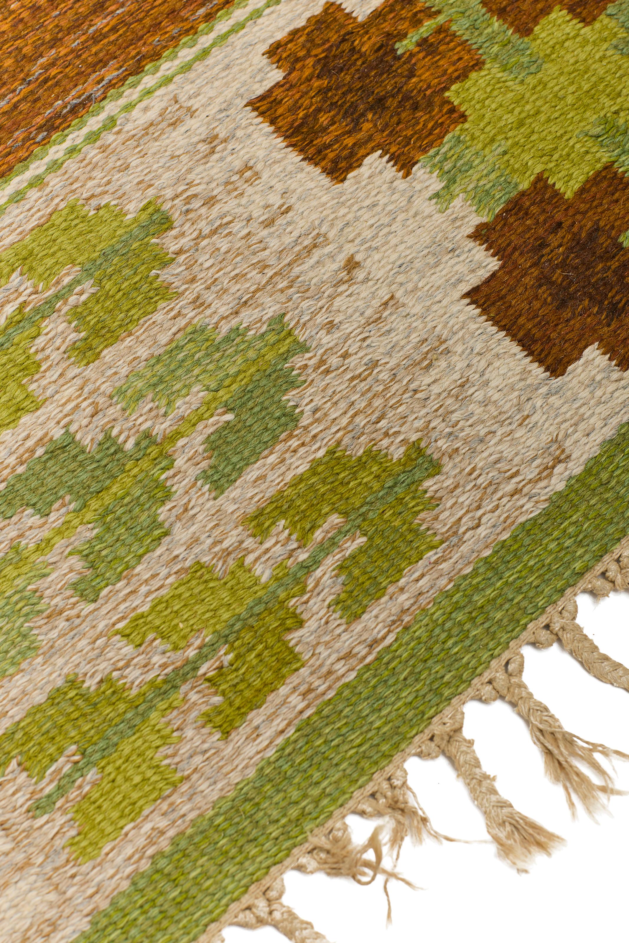 Schwedischer Röllakan-Flachgewebe-Teppich von Berit Woelfer aus der Jahrhundertmitte, 1950er Jahre (Moderne der Mitte des Jahrhunderts) im Angebot