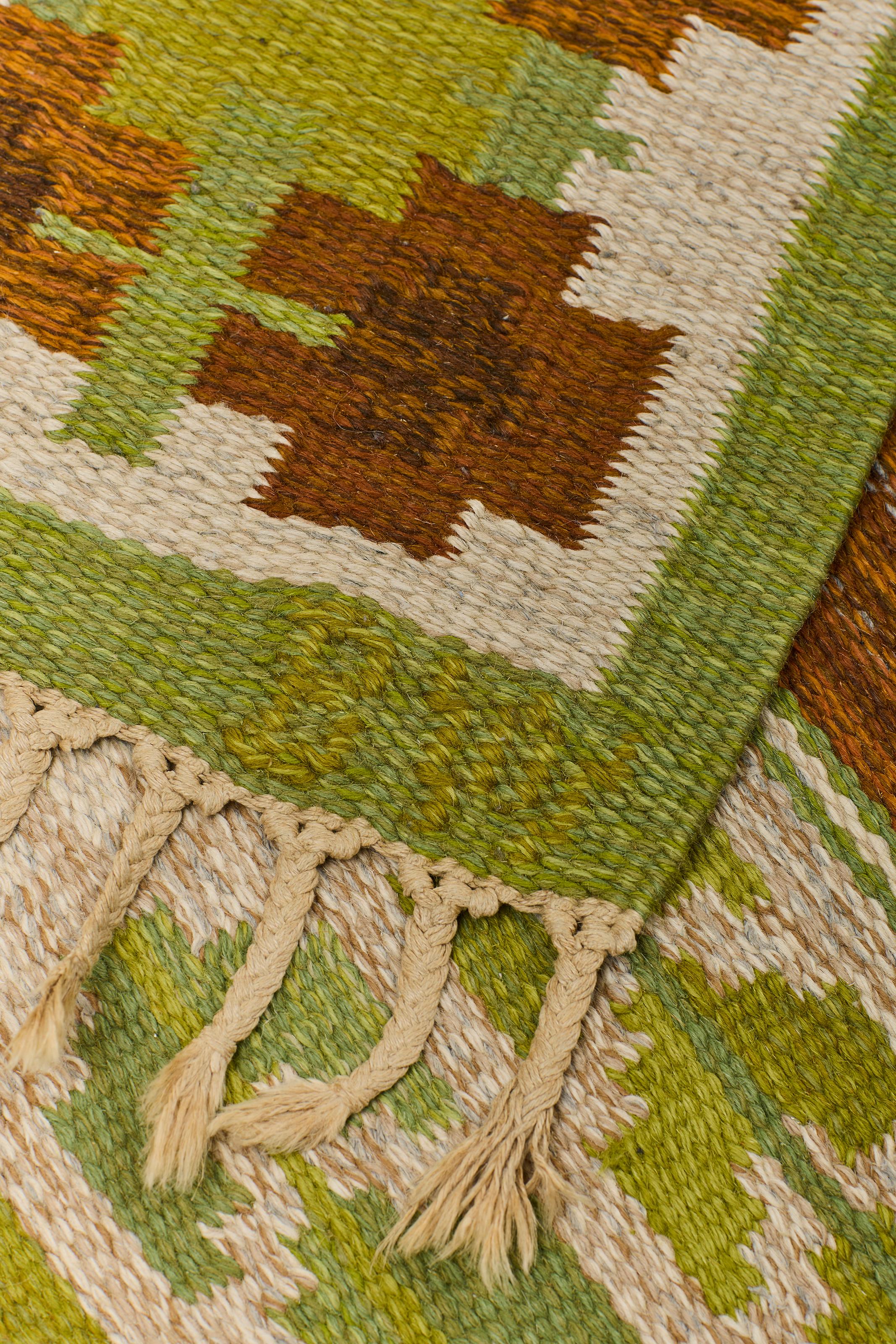 Schwedischer Röllakan-Flachgewebe-Teppich von Berit Woelfer aus der Jahrhundertmitte, 1950er Jahre im Zustand „Gut“ im Angebot in Göteborg, SE