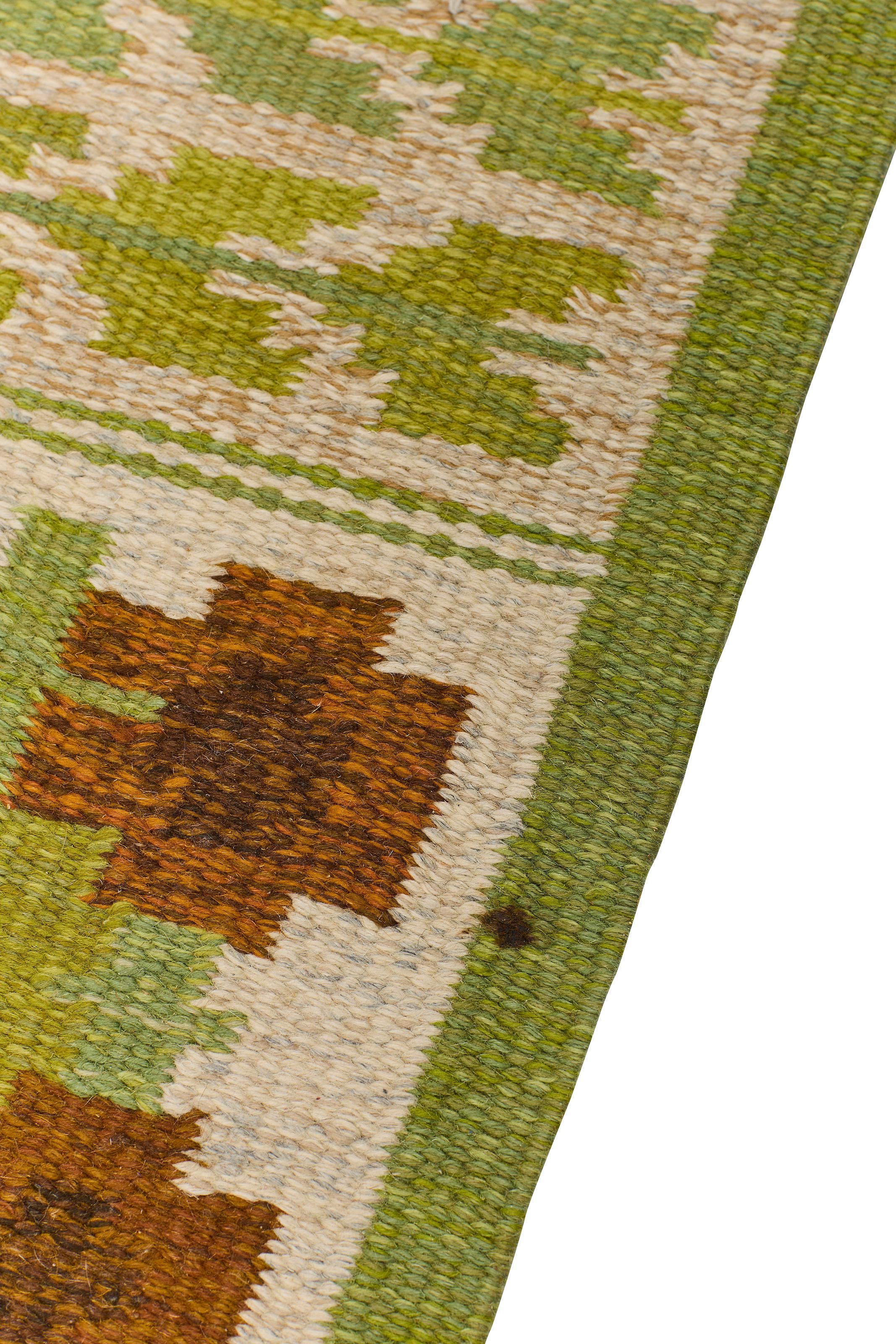 Schwedischer Röllakan-Flachgewebe-Teppich von Berit Woelfer aus der Jahrhundertmitte, 1950er Jahre (Mitte des 20. Jahrhunderts) im Angebot