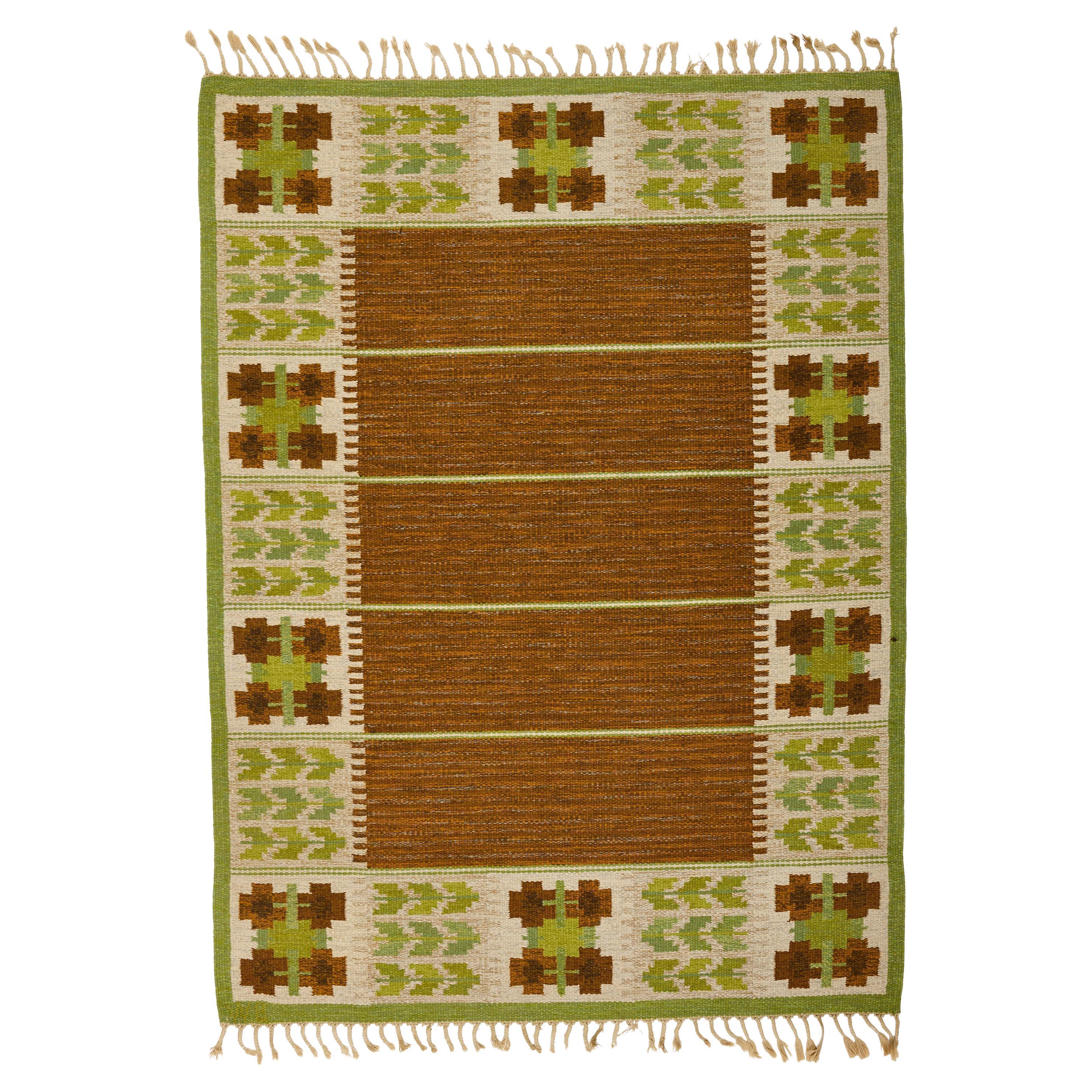 Schwedischer Röllakan-Flachgewebe-Teppich von Berit Woelfer aus der Jahrhundertmitte, 1950er Jahre im Angebot