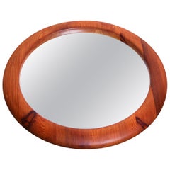 Midcentury Swedish Round Solid Pine Mirror, 1960s