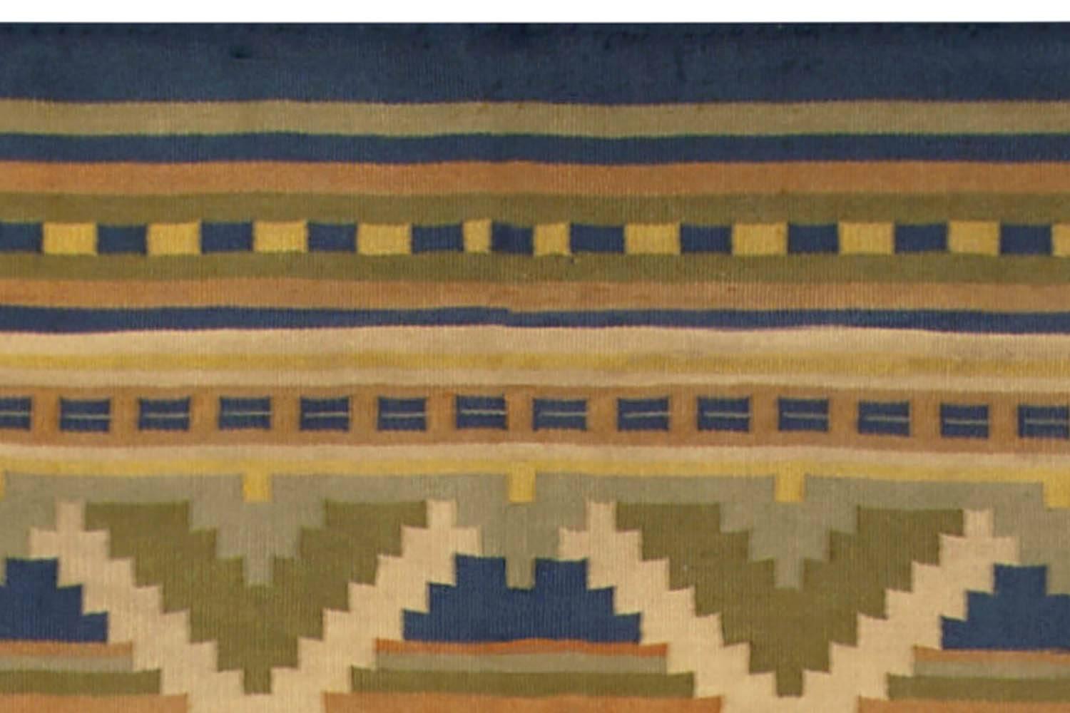 Hand-Knotted Mid-20th Century Swedish Geometric Handmade Wool Rug For Sale