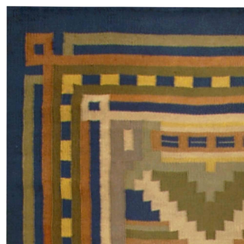 Mid-20th Century Swedish Geometric Handmade Wool Rug For Sale 1