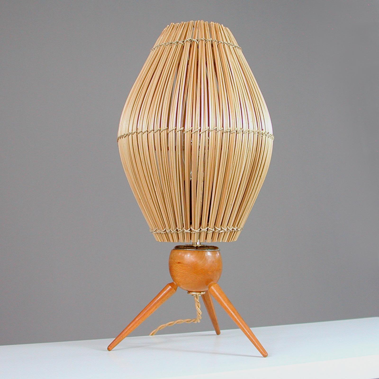 Midcentury Swedish Teak and Rattan Table Lamp, 1950s For Sale 5