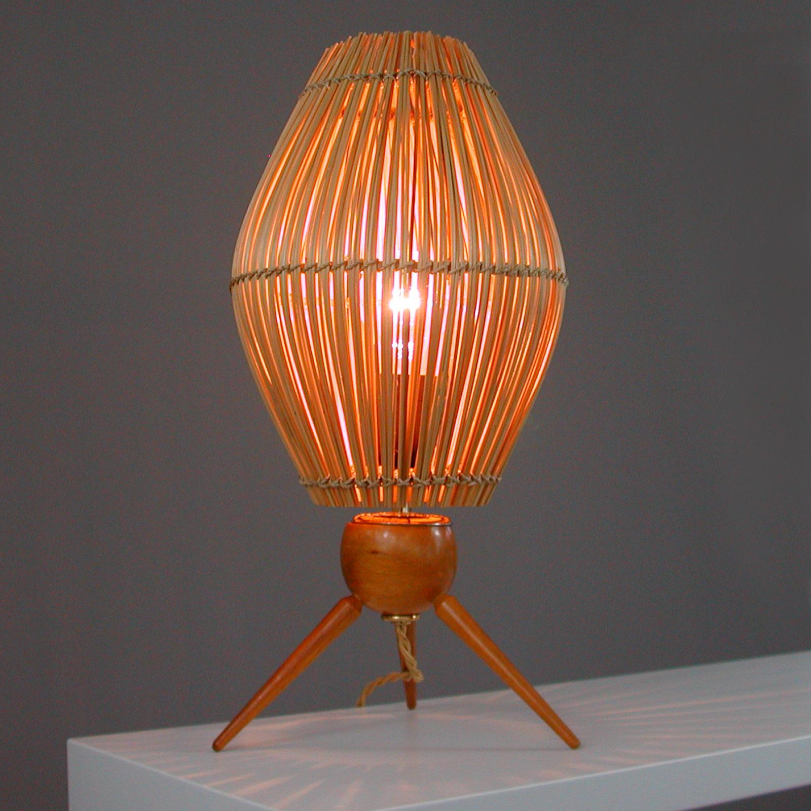 Midcentury Swedish Teak and Rattan Table Lamp, 1950s For Sale 6