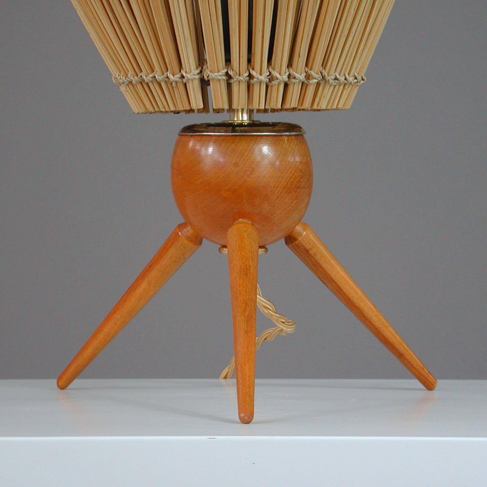 Mid-20th Century Midcentury Swedish Teak and Rattan Table Lamp, 1950s For Sale