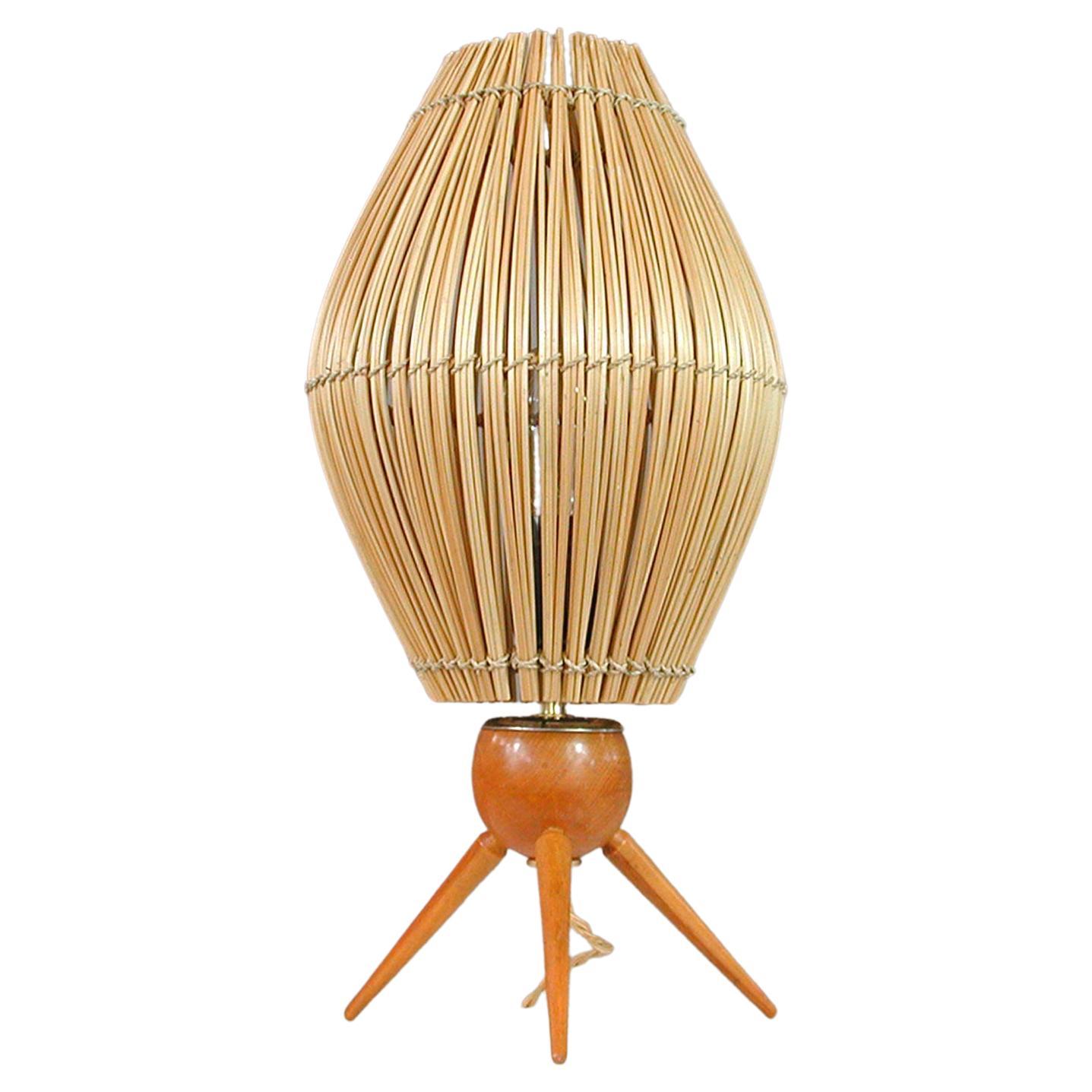 Midcentury Swedish Teak and Rattan Table Lamp, 1950s